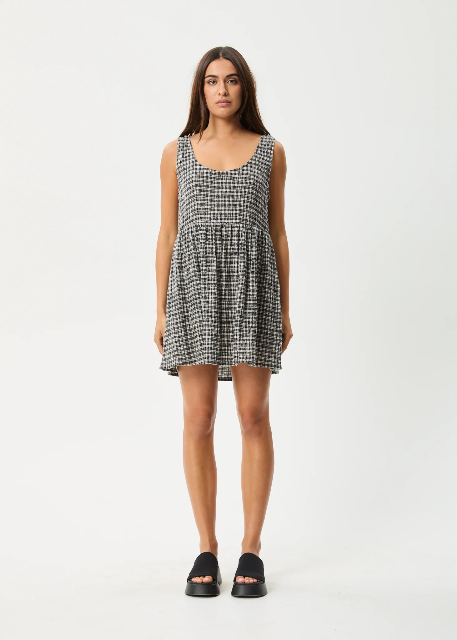 AFENDS Womens Asta Jesse - Seersucker Mini Dress - Steel Check