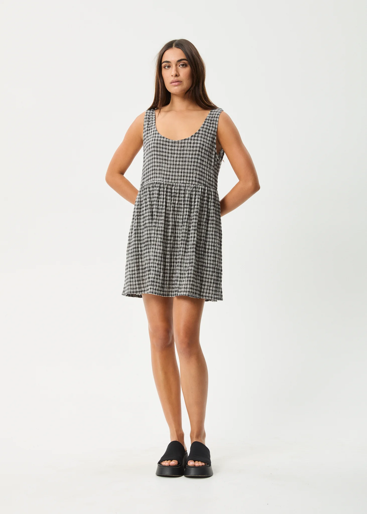 AFENDS Womens Asta Jesse - Seersucker Mini Dress - Steel Check - Image 11