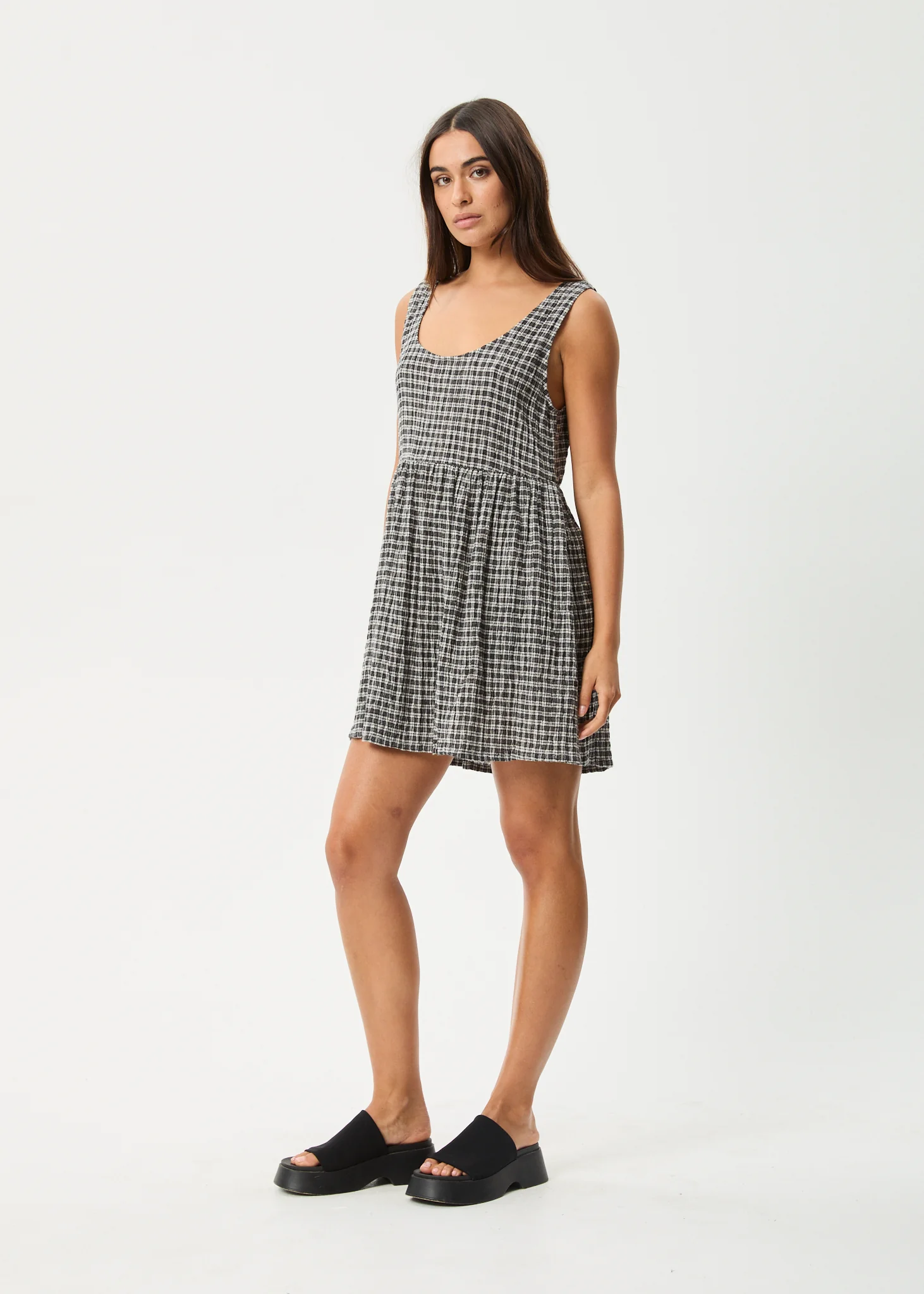 AFENDS Womens Asta Jesse - Seersucker Mini Dress - Steel Check - Image 4