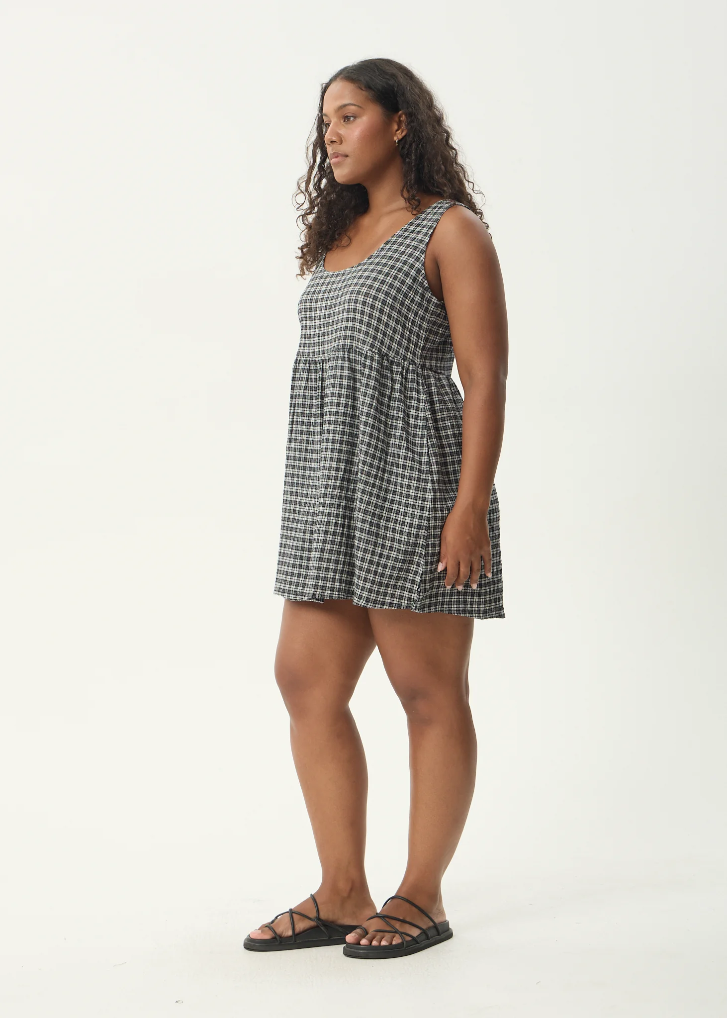 AFENDS Womens Asta Jesse - Seersucker Mini Dress - Steel Check - Image 5