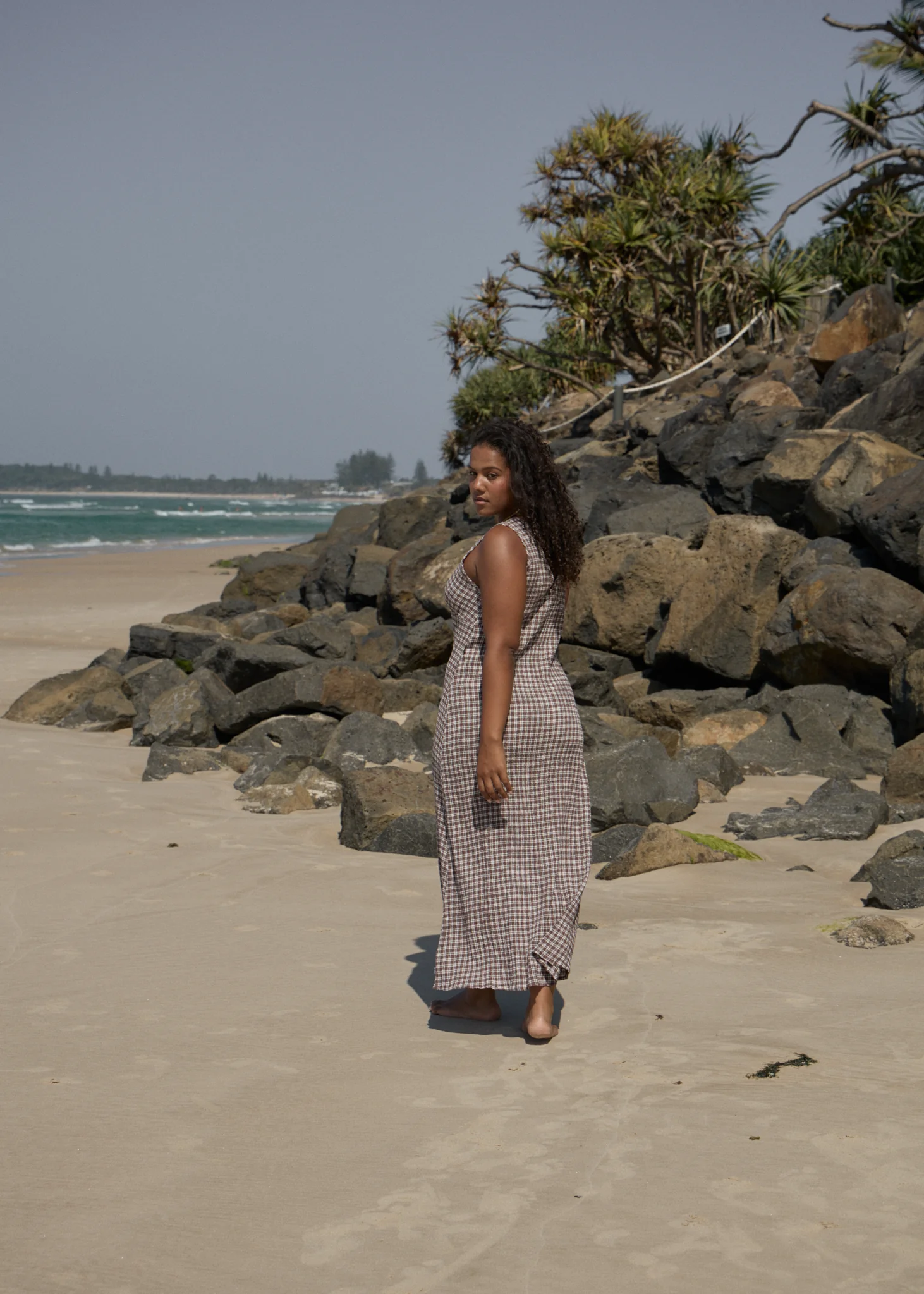 AFENDS Womens Base - Seersucker Maxi Dress - Coffee Check - Image 8
