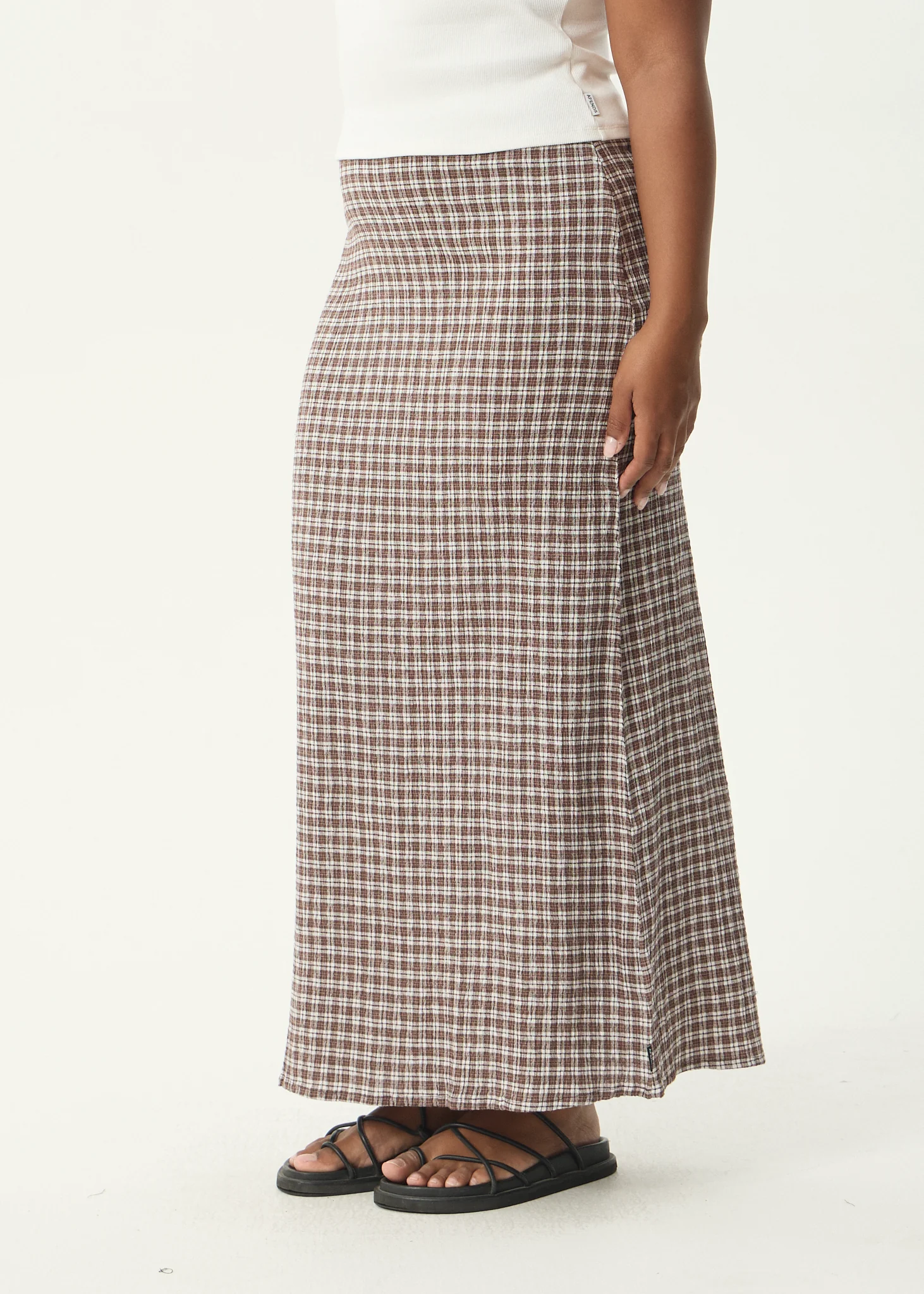 AFENDS Womens Base - Seersucker Maxi Skirt - Coffee Check - Image 7