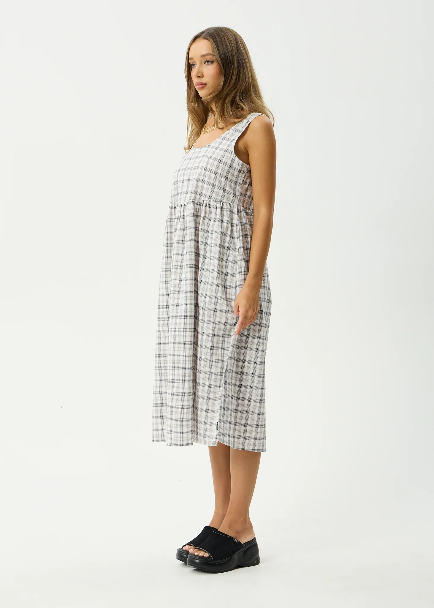 AFENDS Womens Leo - Seersucker Midi Dress - Black / White - Image 6
