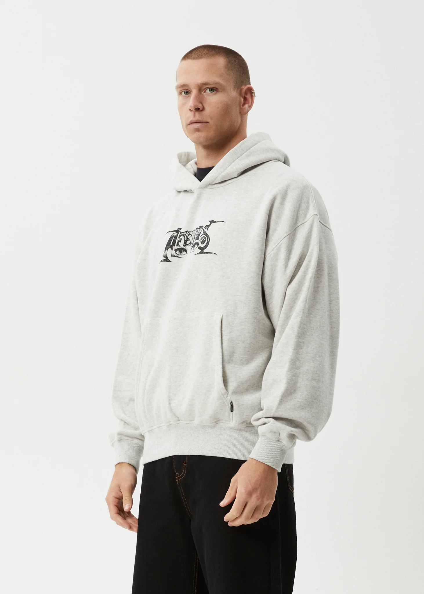AFENDS Mens All Eyez - Boxy Hoodie - Grey Marle - Image 3