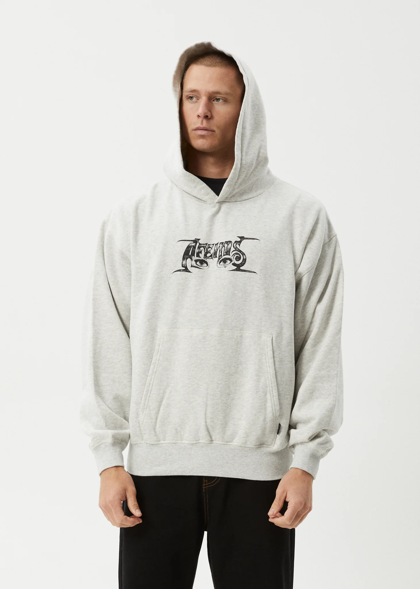 AFENDS Mens All Eyez - Boxy Hoodie - Grey Marle - Image 6