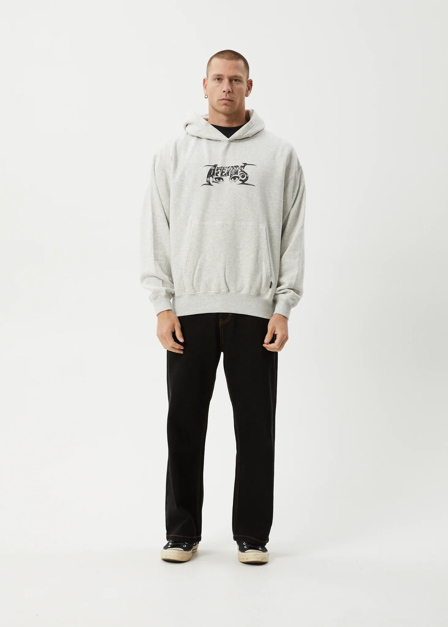 AFENDS Mens All Eyez - Boxy Hoodie - Grey Marle - Image 8