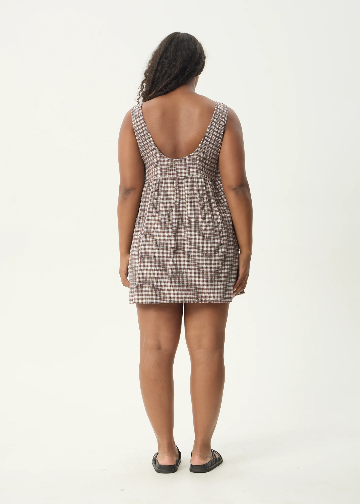 AFENDS Womens Base Jesse - Seersucker Mini Dress - Coffee Check - Image 10