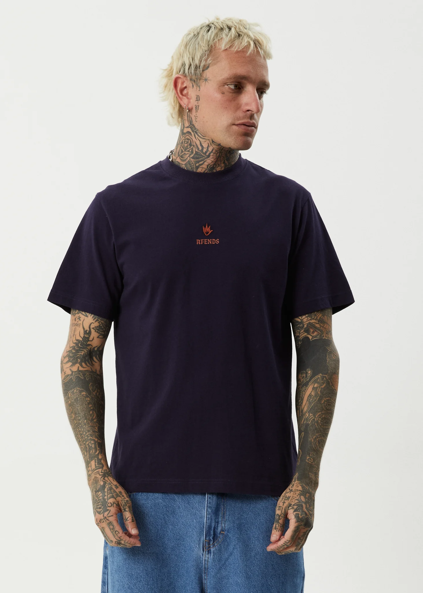 AFENDS Mens Burnin - Retro Tee - Deep Sea - Image 2