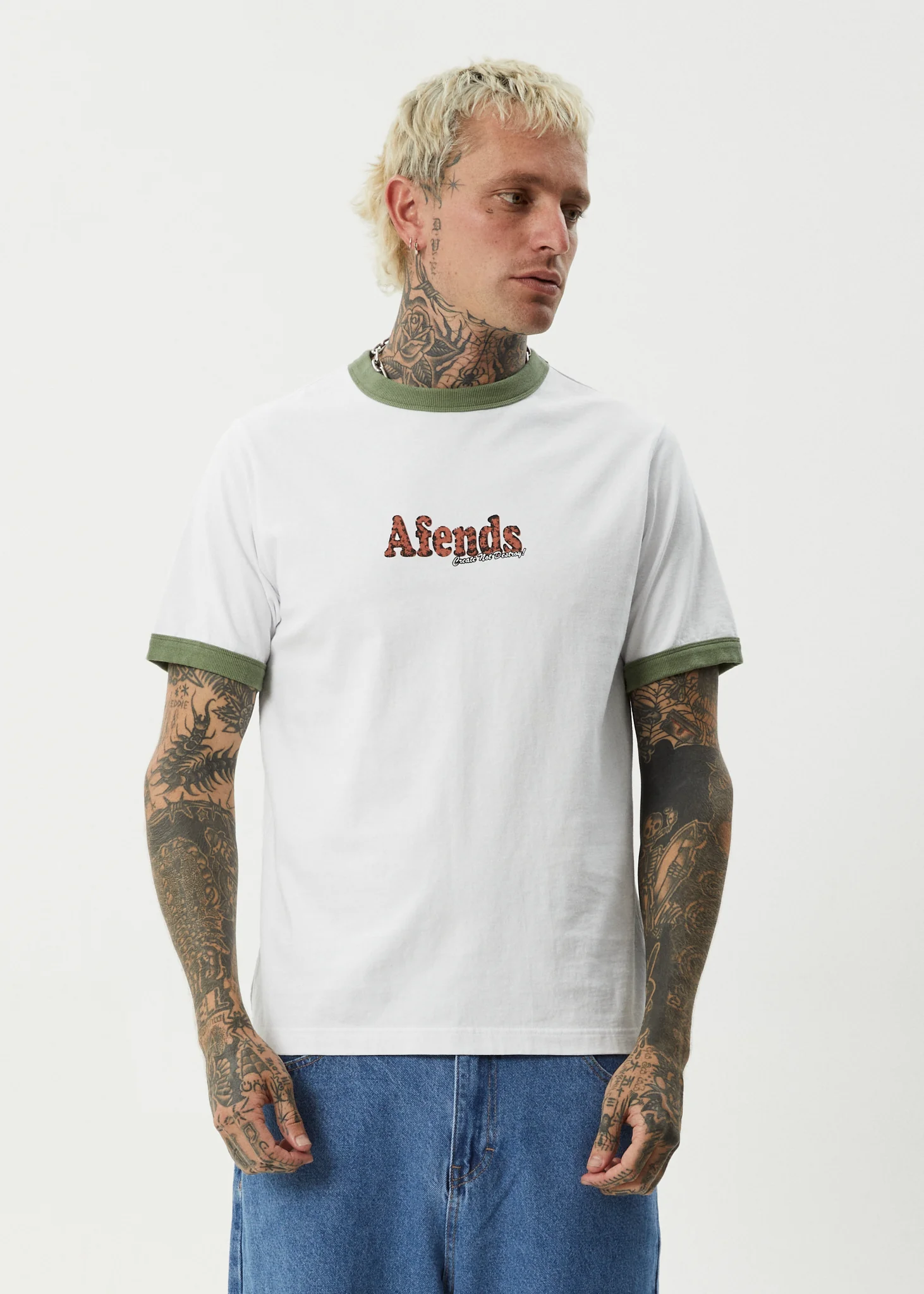 AFENDS Mens Classico - Heavyweight Ringer Tee - White - Image 3