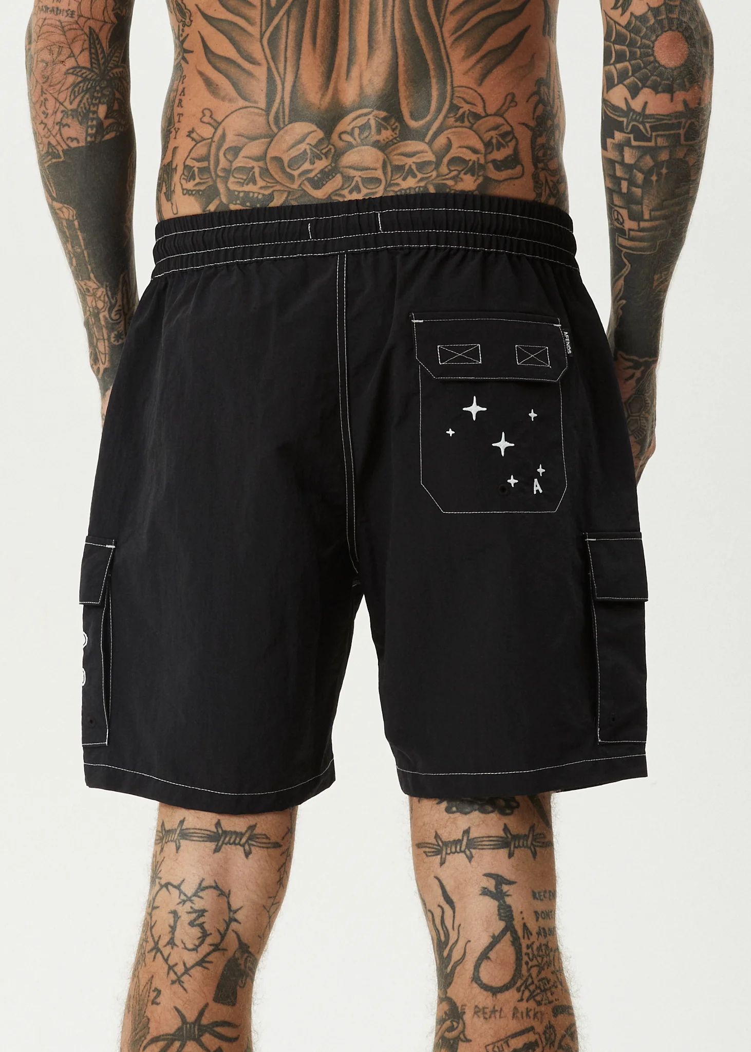 AFENDS Mens Cosmic - Cargo Baywatch Swim Short 18" - Black - Image 5