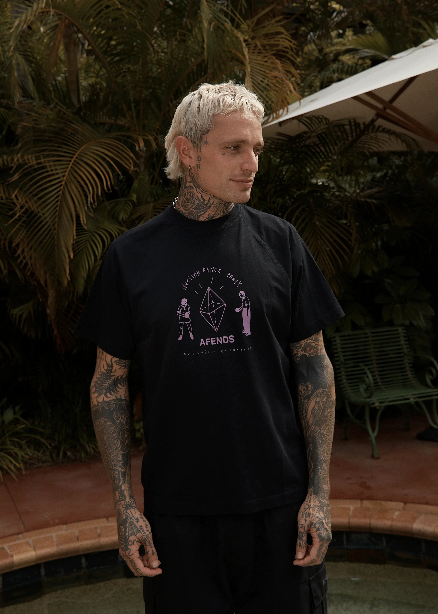 AFENDS Mens Dance Party - Raglan Boxy Tee - Black - Image 2