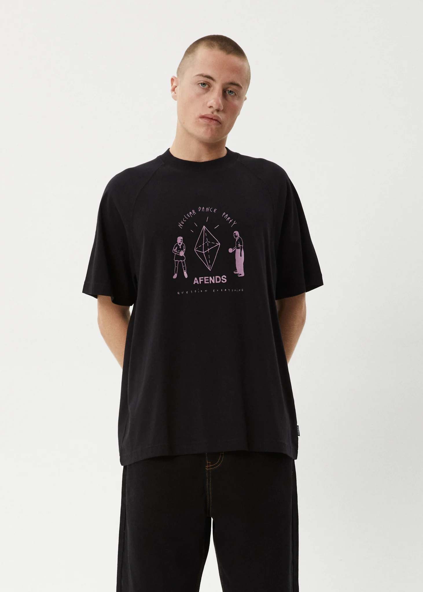 AFENDS Mens Dance Party - Raglan Boxy Tee - Black - Image 3