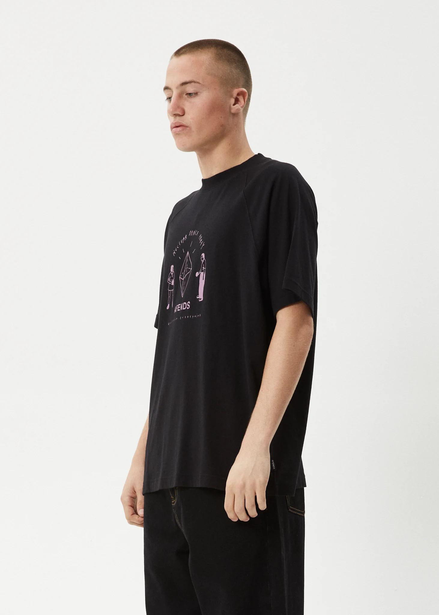 AFENDS Mens Dance Party - Raglan Boxy Tee - Black - Image 4