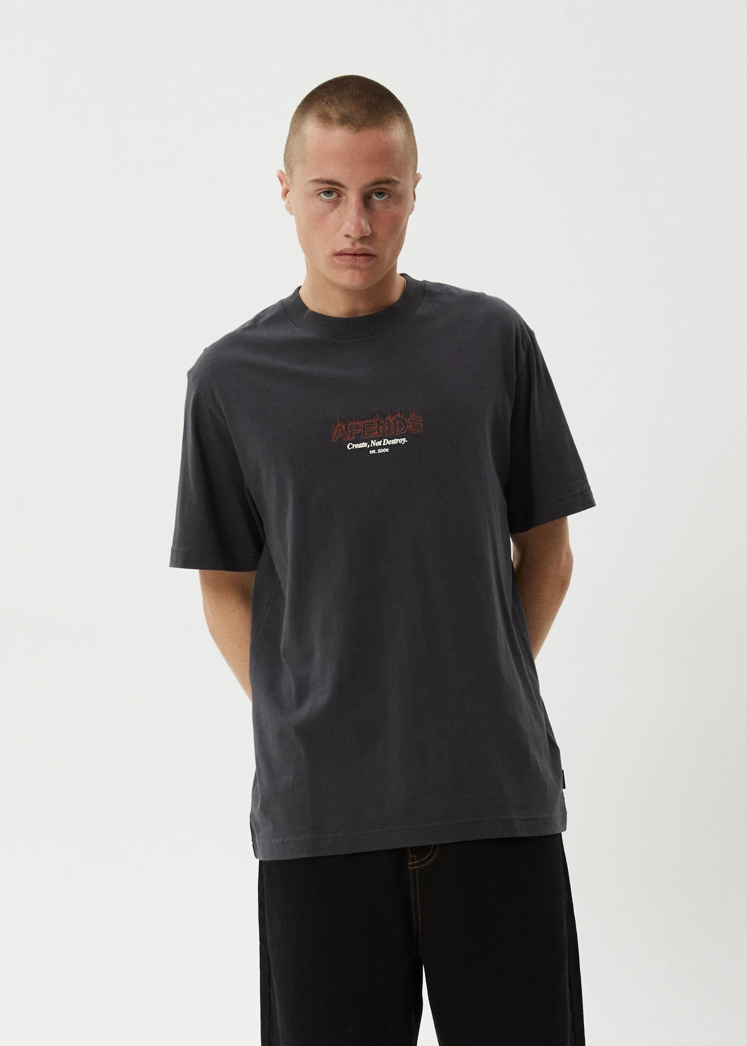 AFENDS Mens Ember - Retro Tee - Charcoal - Image 2
