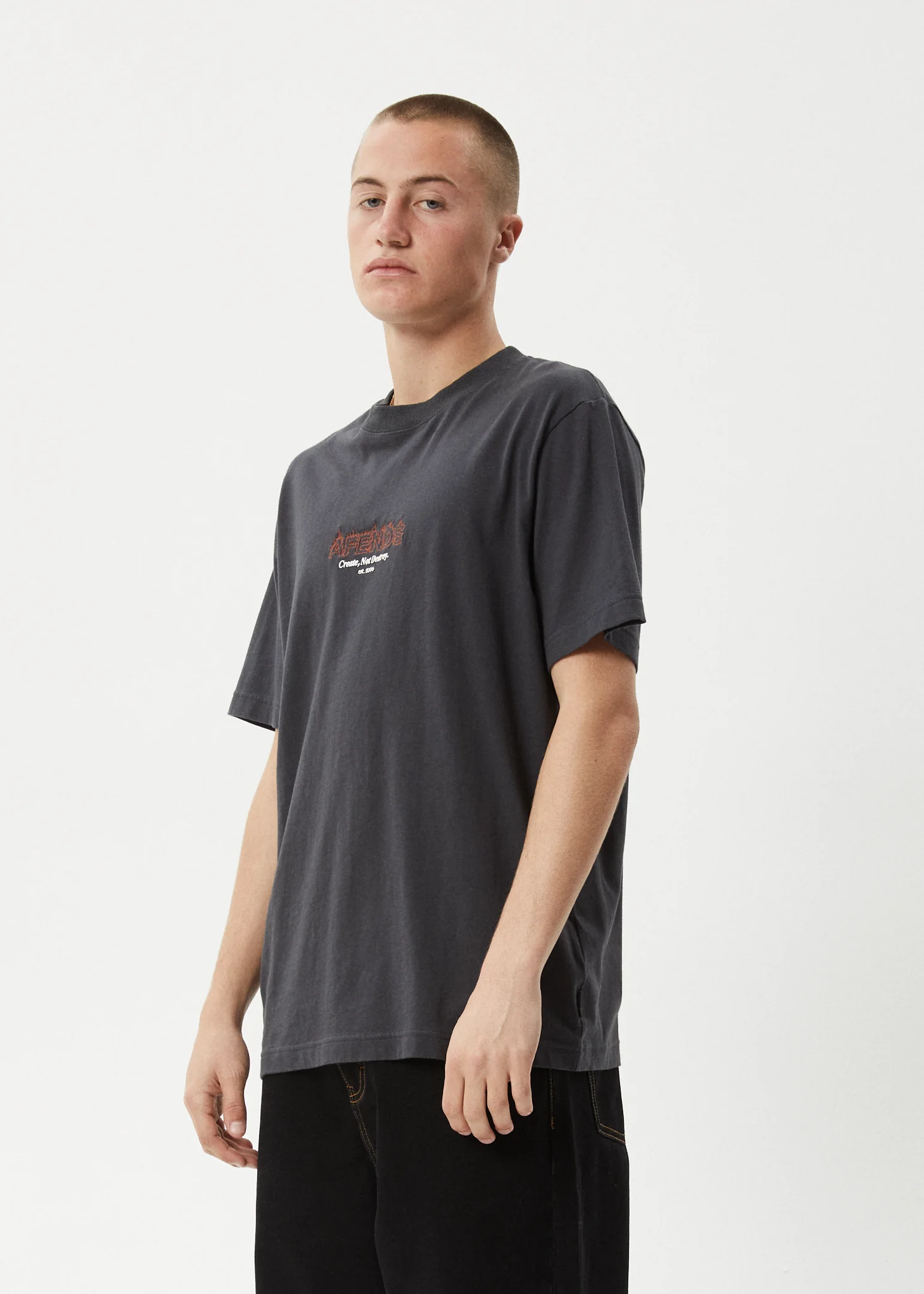 AFENDS Mens Ember - Retro Tee - Charcoal - Image 3