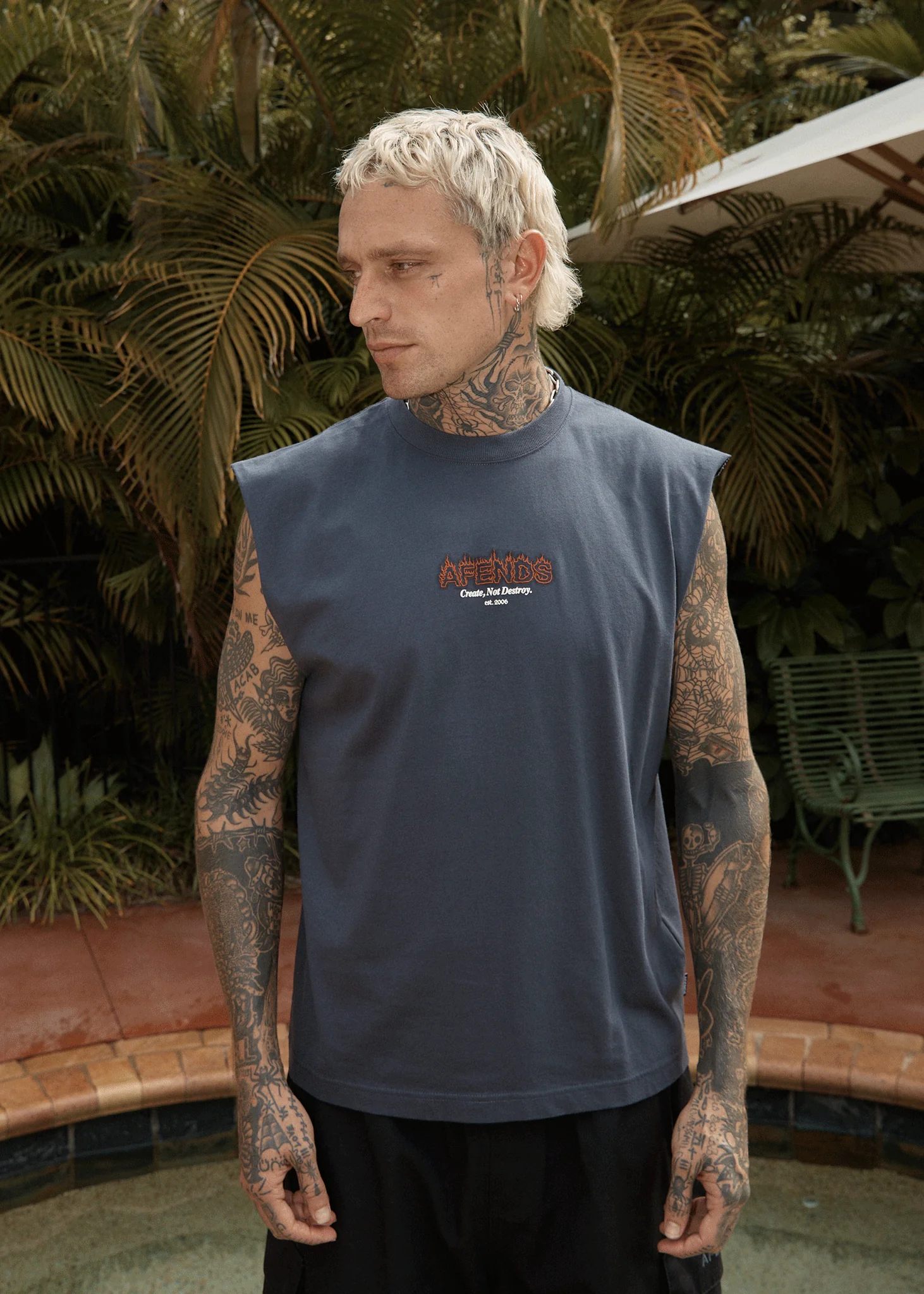AFENDS Mens Ember - Sleeveless Tee - Charcoal - Image 2
