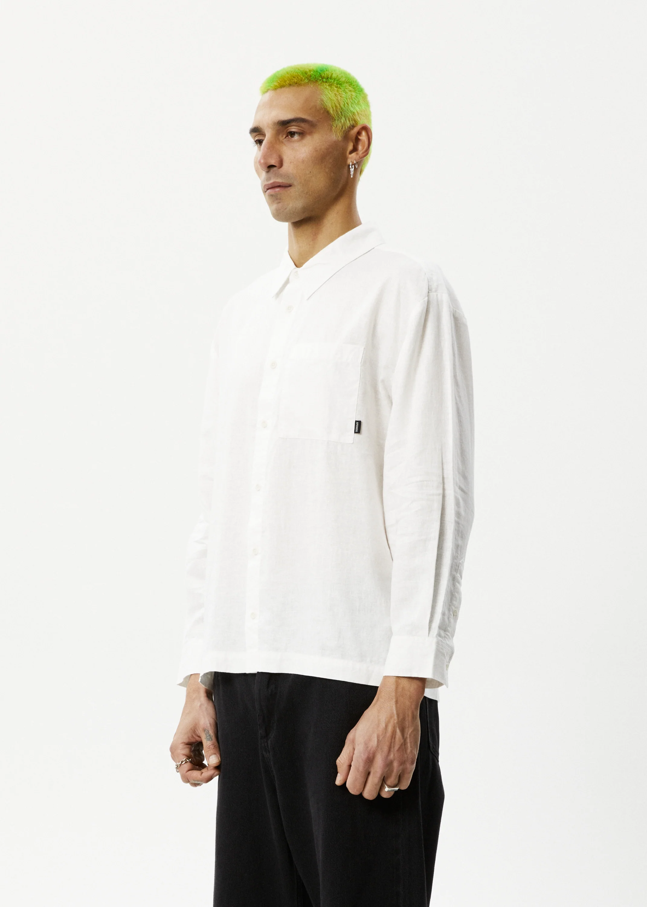 AFENDS Mens Everyday - Long Sleeve Shirt - White - Image 3