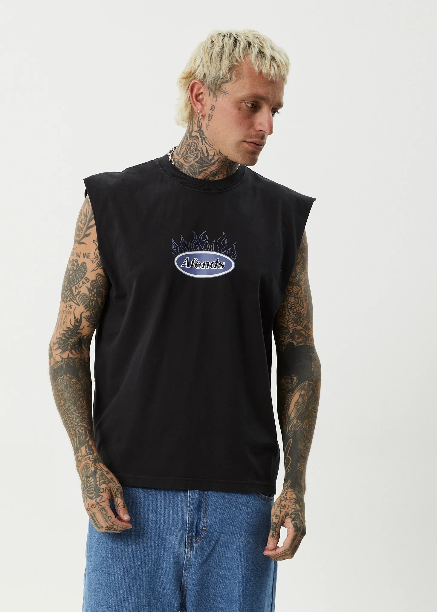 AFENDS Mens Fast Forward - Sleeveless Tee - Stone Black - Image 2