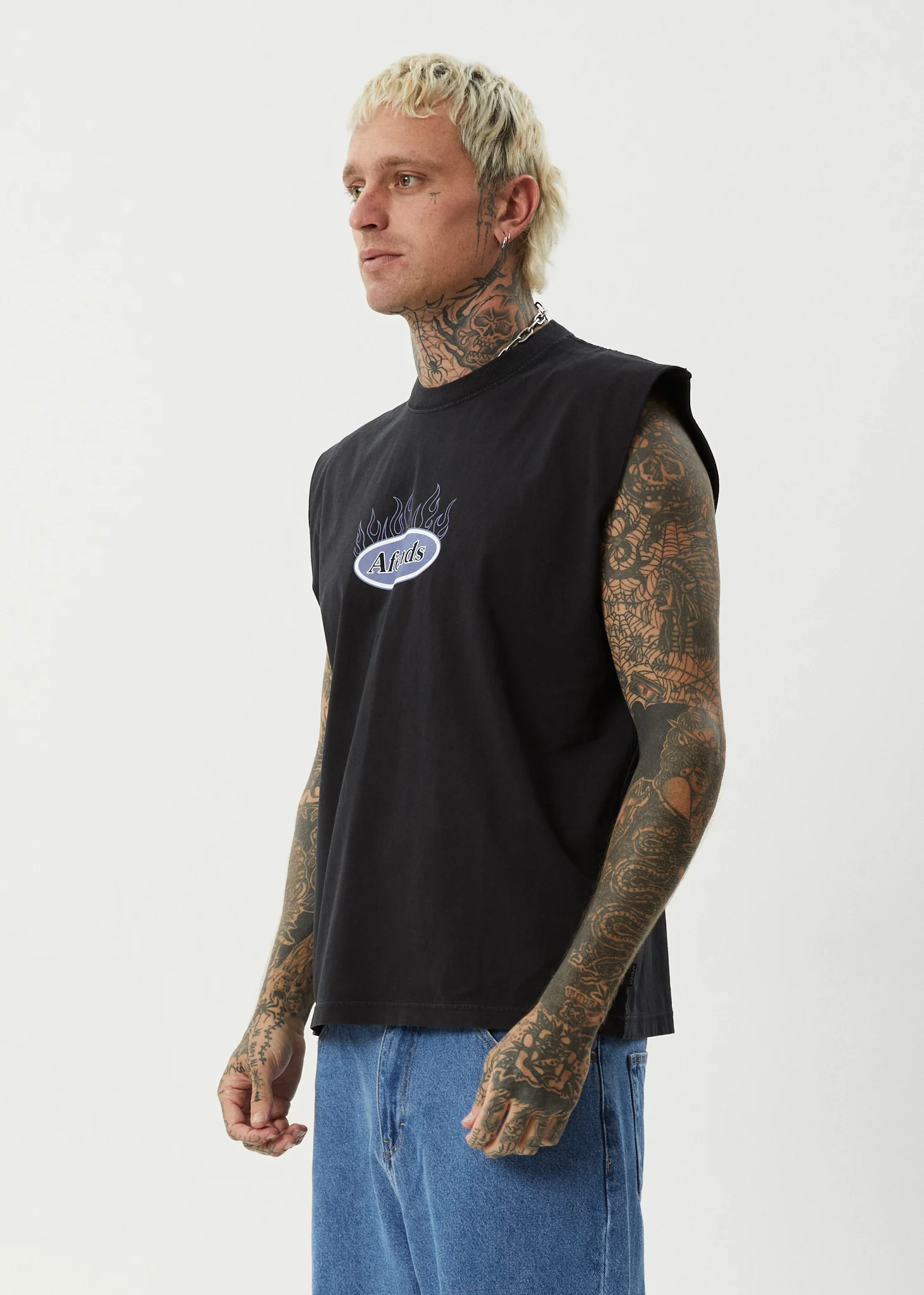 AFENDS Mens Fast Forward - Sleeveless Tee - Stone Black - Image 3