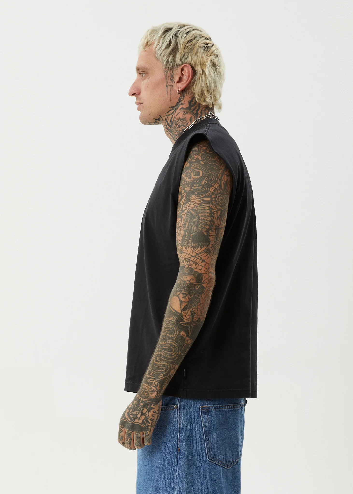 AFENDS Mens Fast Forward - Sleeveless Tee - Stone Black - Image 4