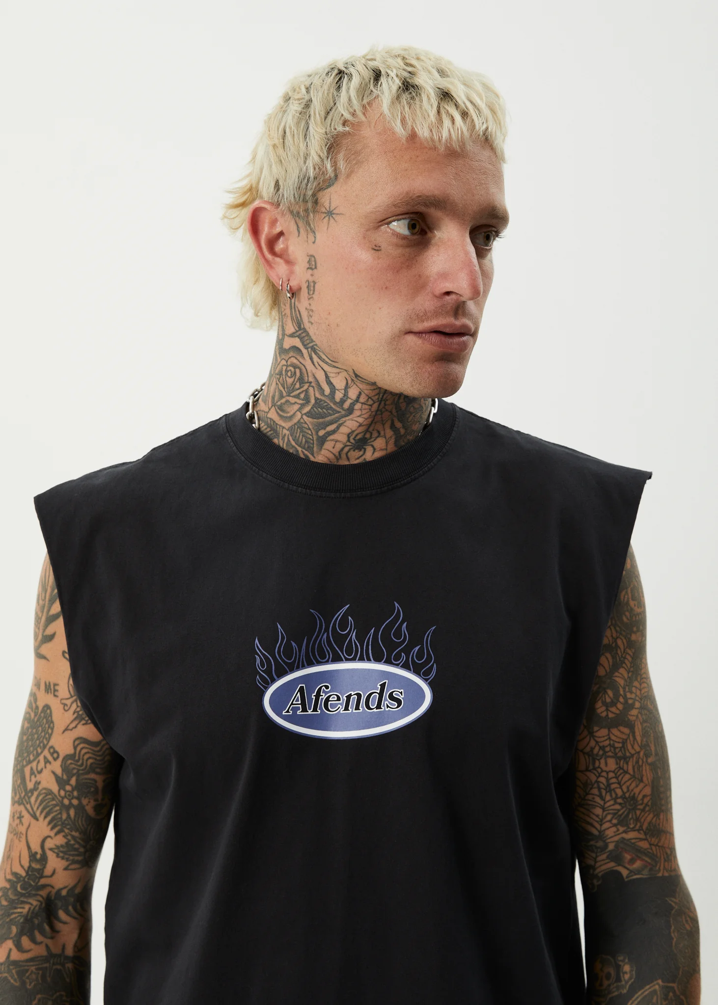 AFENDS Mens Fast Forward - Sleeveless Tee - Stone Black - Image 6