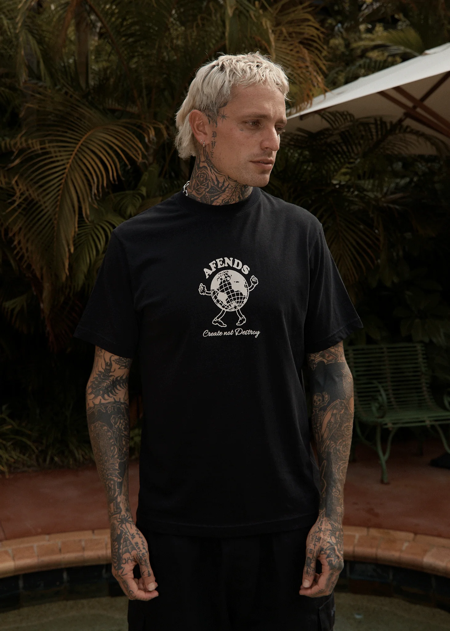 AFENDS Mens Global - Retro Tee - Black - Image 2