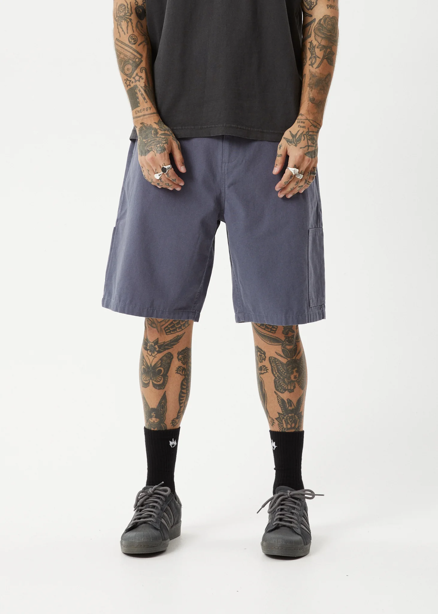 AFENDS Mens Harper - Canvas Workwear Short 20" - Marlin - Image 2