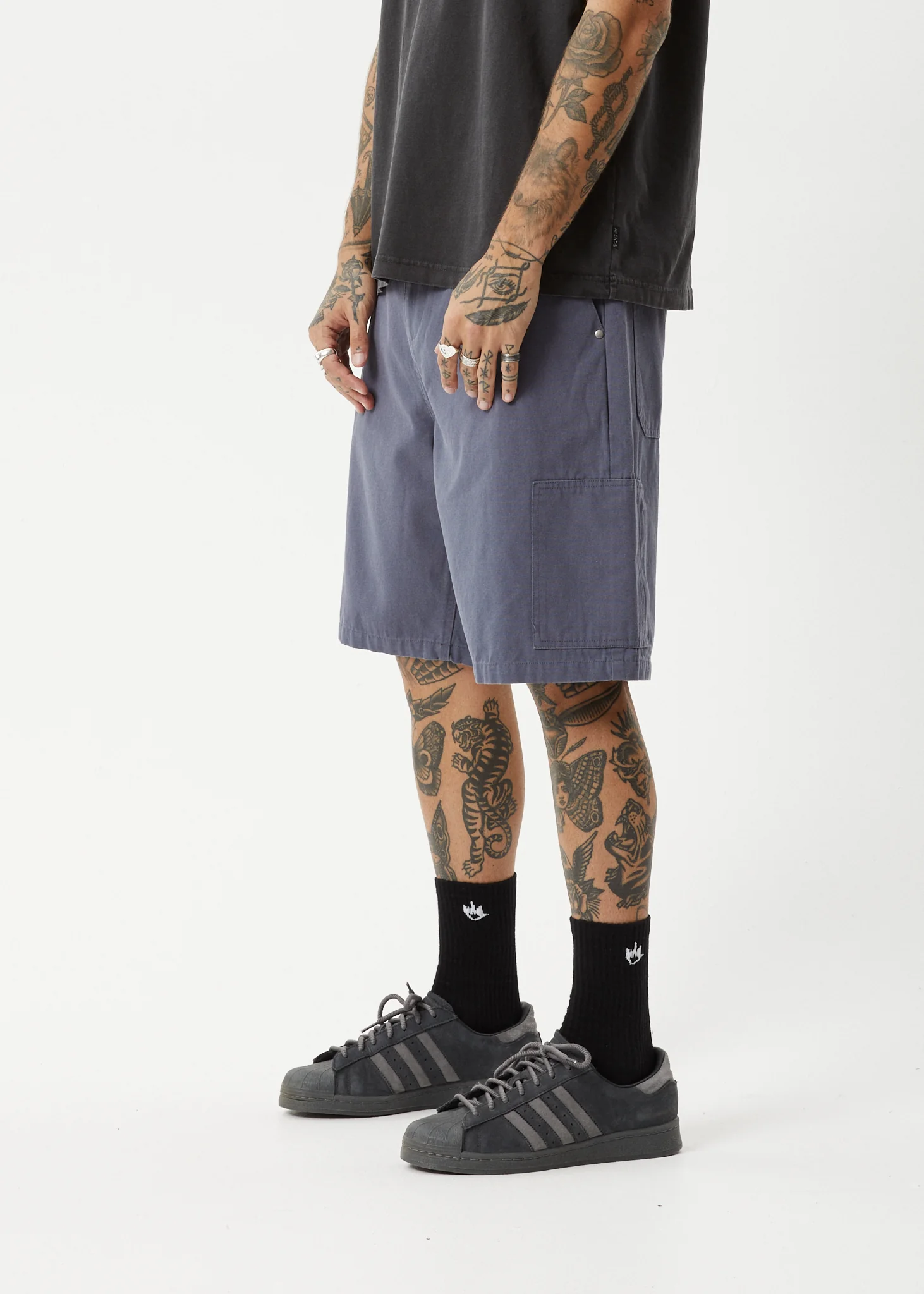 AFENDS Mens Harper - Canvas Workwear Short 20" - Marlin - Image 3