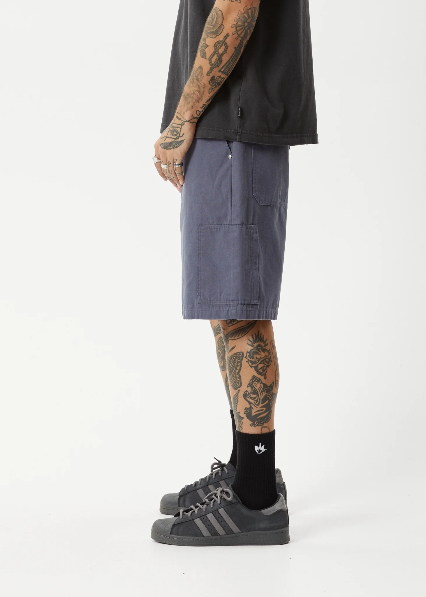 AFENDS Mens Harper - Canvas Workwear Short 20" - Marlin - Image 4