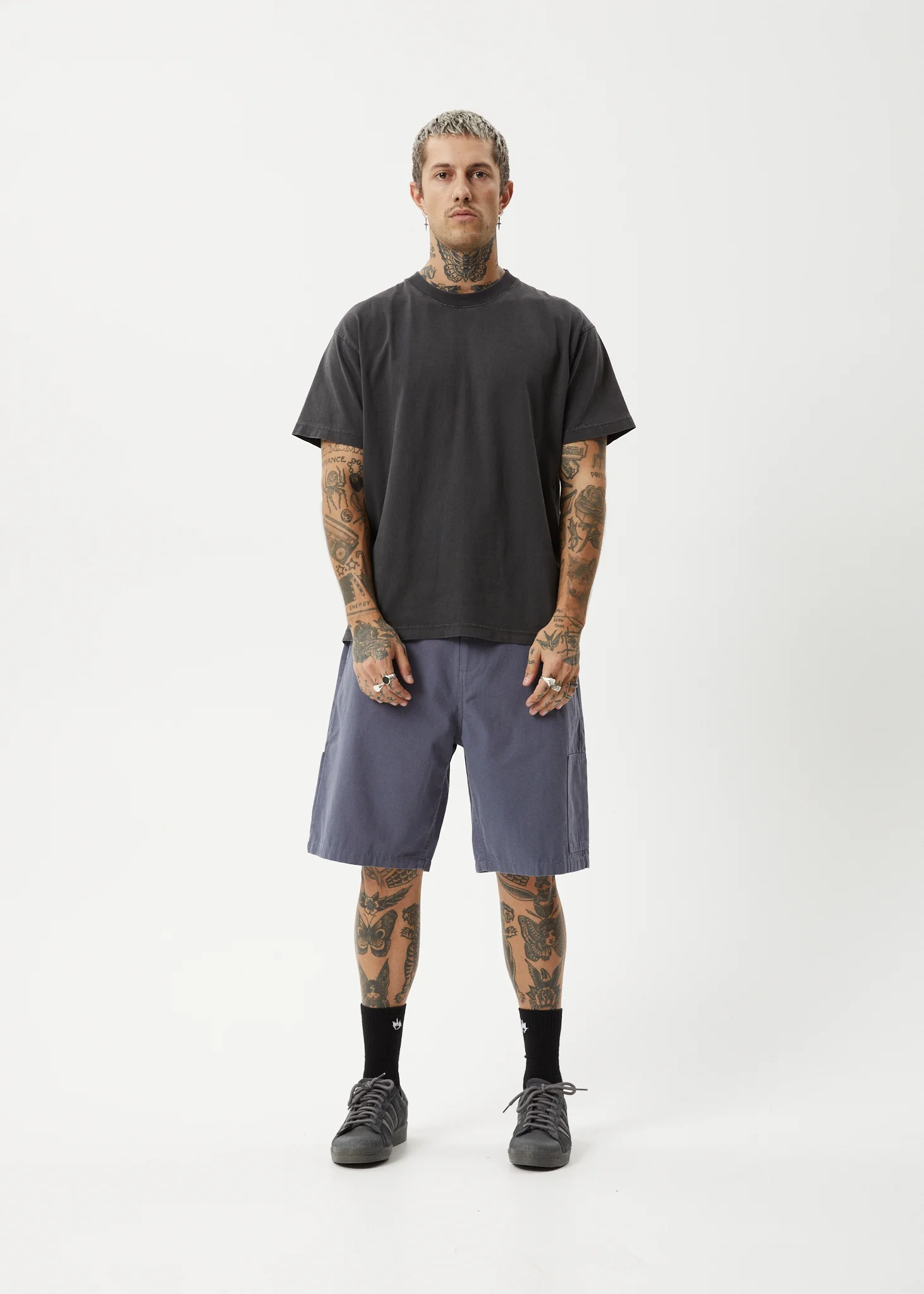 AFENDS Mens Harper - Canvas Workwear Short 20" - Marlin - Image 7