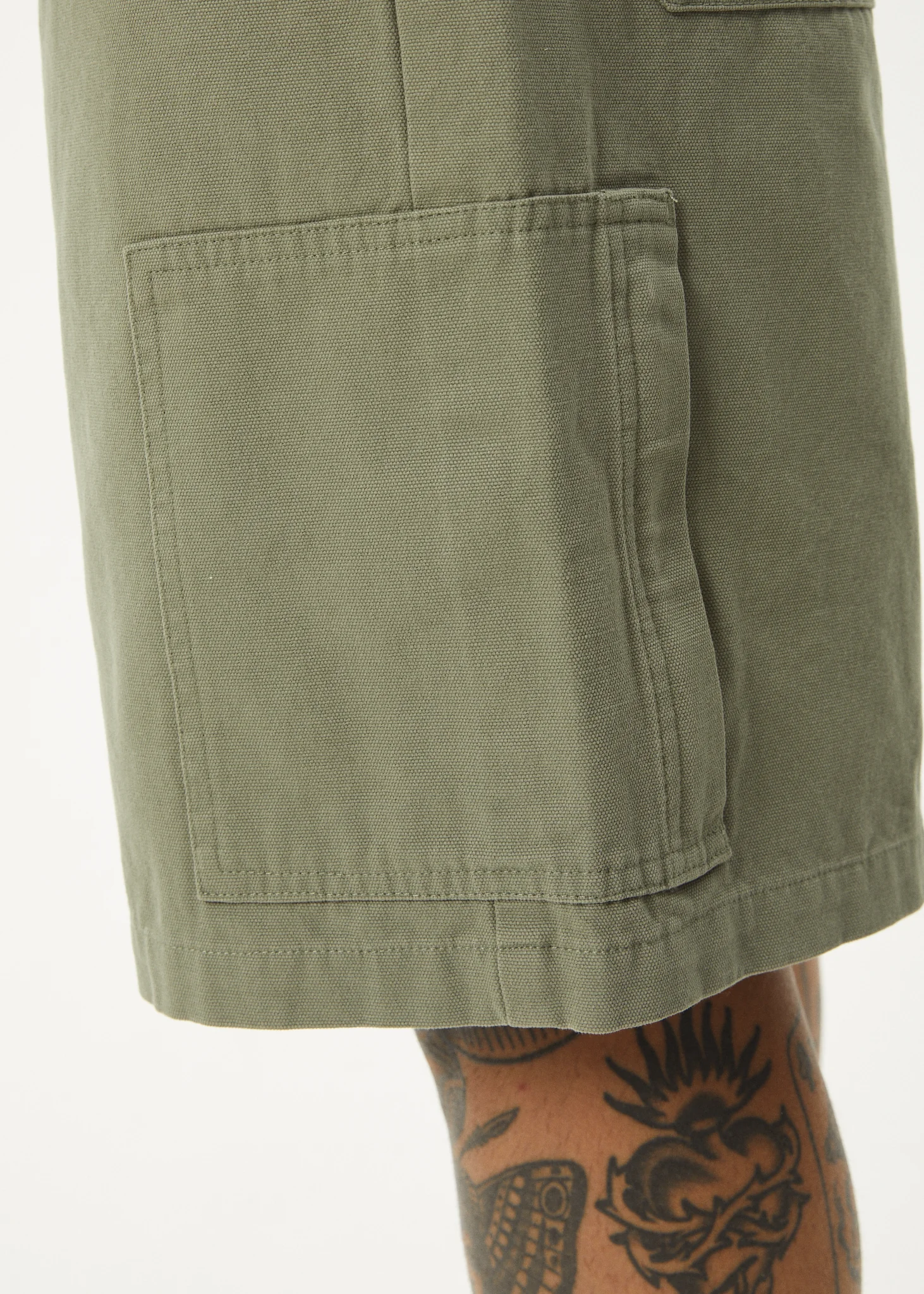 AFENDS Mens Harper - Canvas Workwear Short 22" - Olive - Image 6