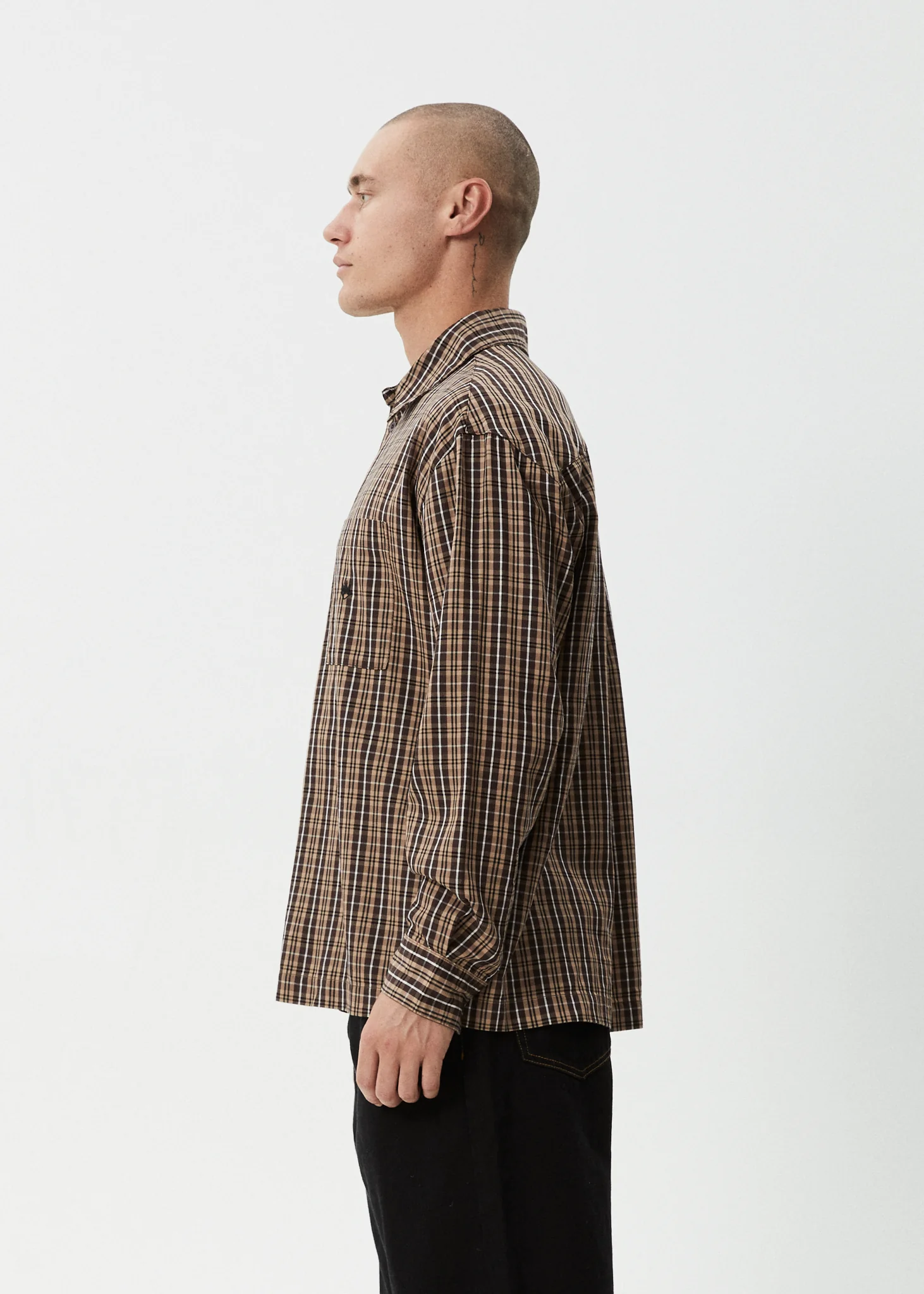 AFENDS Mens Hometown - Long Sleeve Shirt - Coffee - Image 4