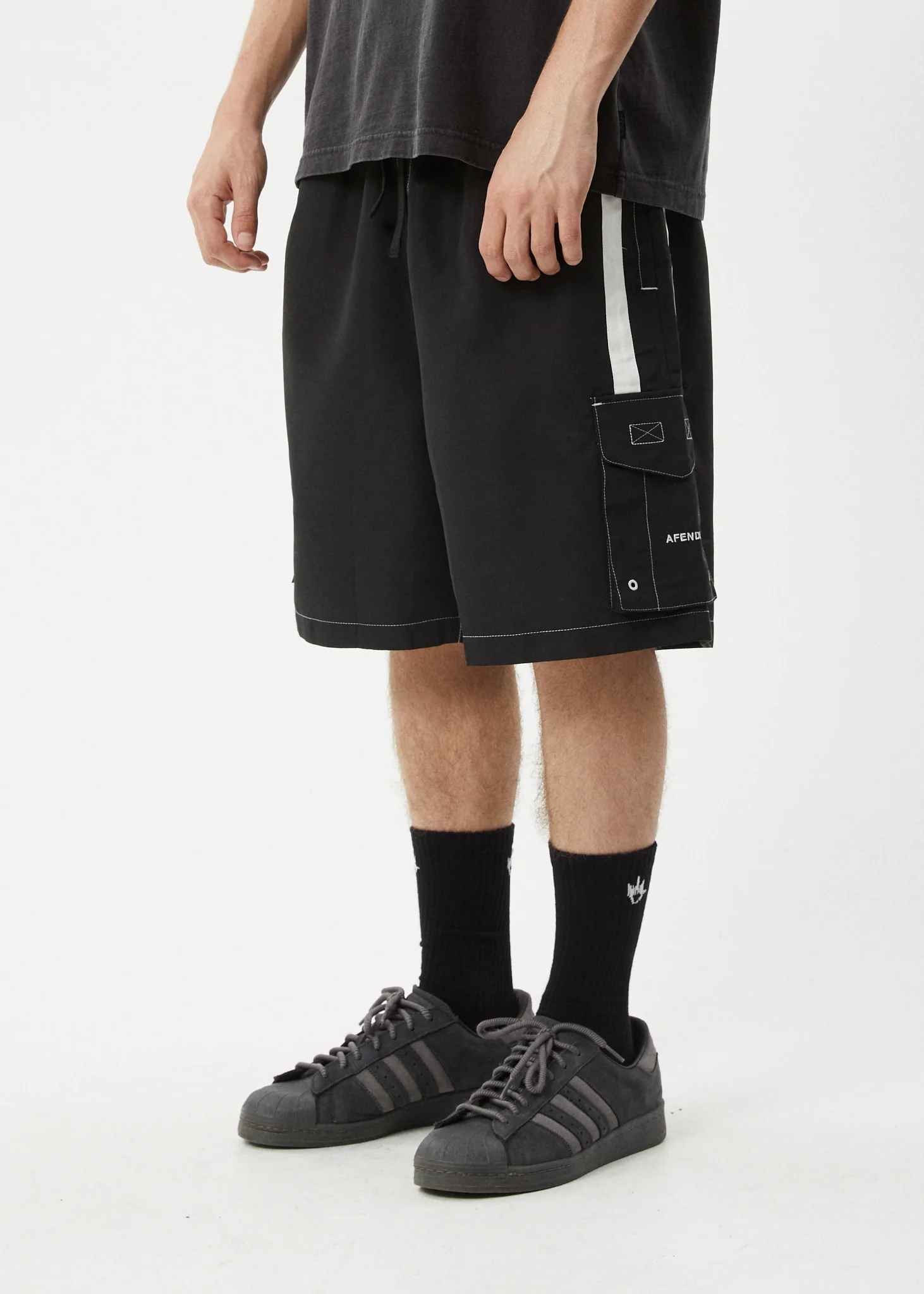 AFENDS Mens House Related - Cargo Swim Short 21" - Black - Image 4