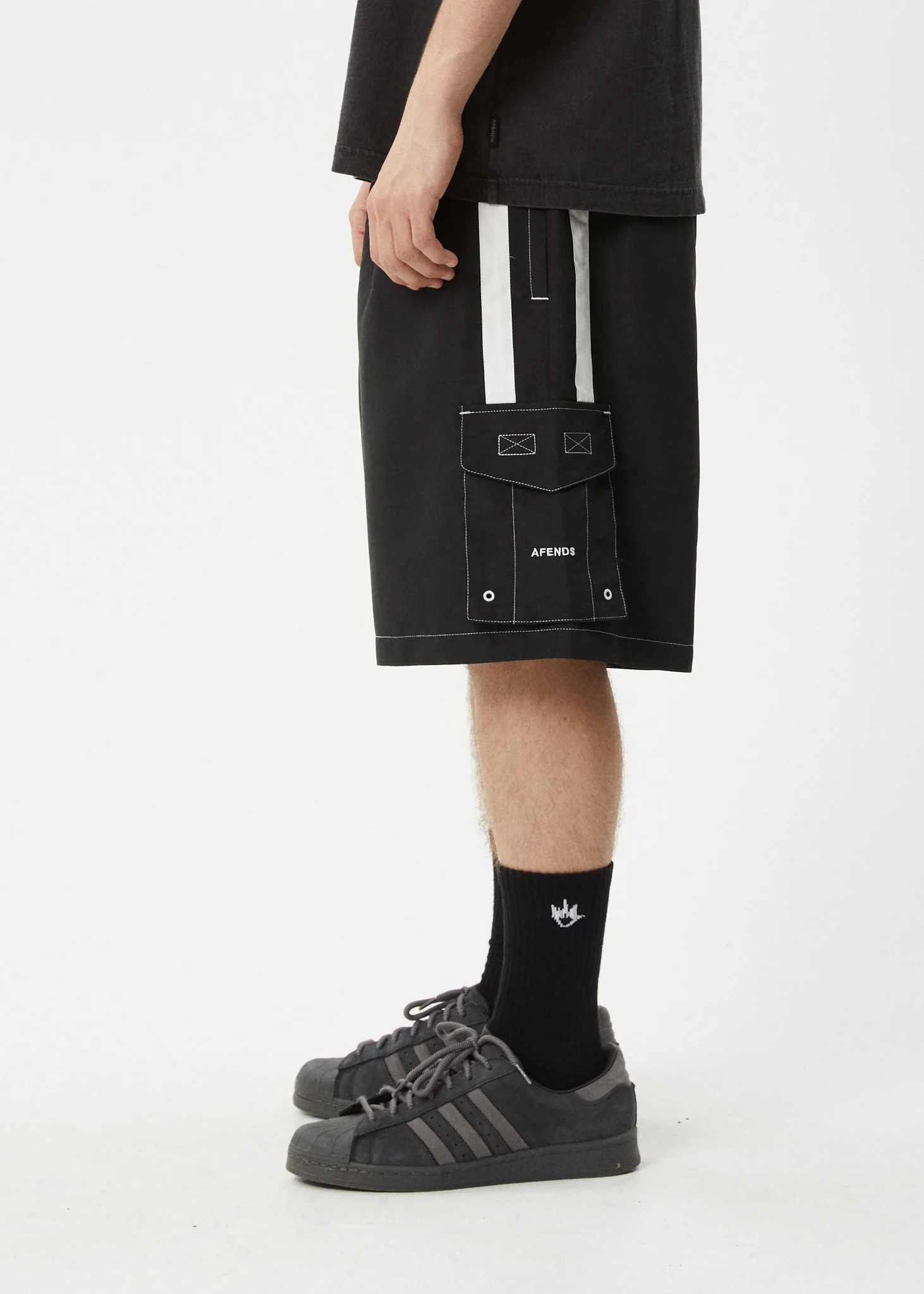 AFENDS Mens House Related - Cargo Swim Short 21" - Black - Image 5