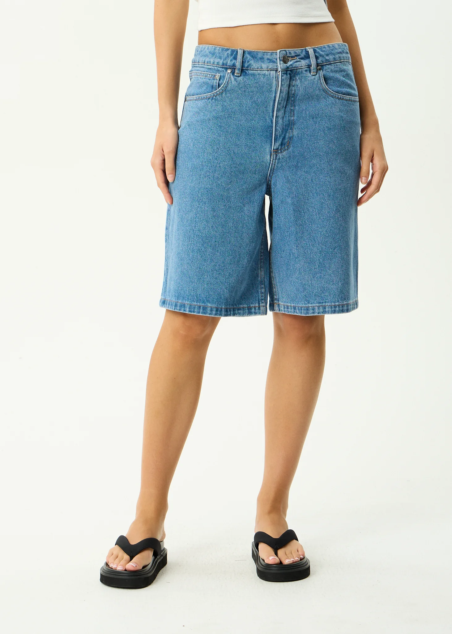 AFENDS Mens Lil C - Denim Baggy Short 22" - Worn Blue - Image 12