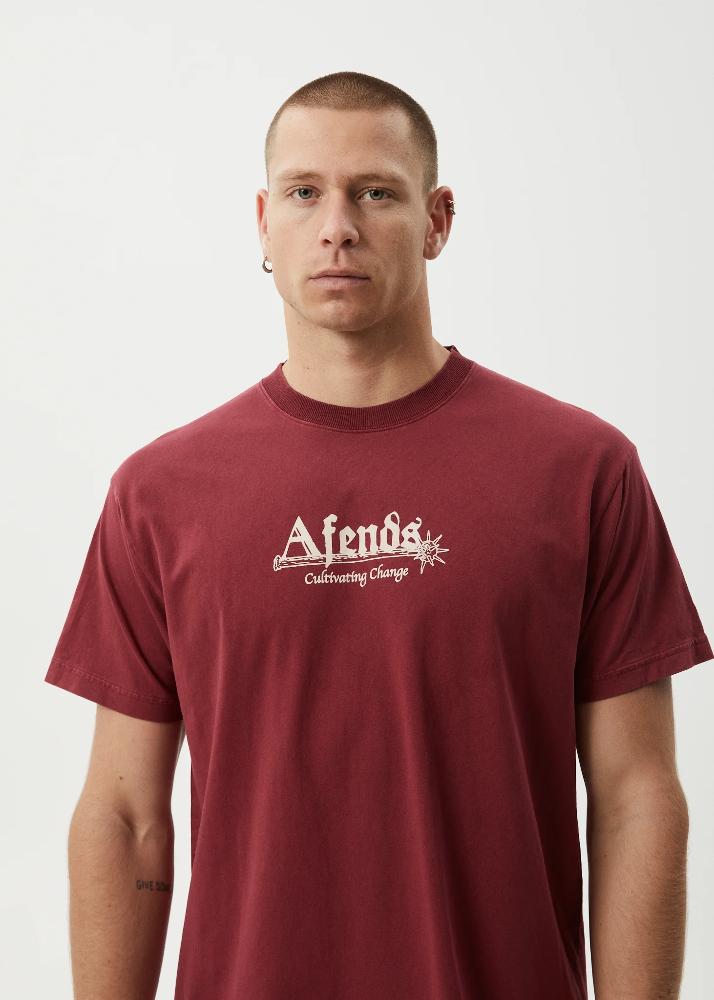 AFENDS Mens Mace Life - Boxy Tee - Washed Burgundy - Image 6