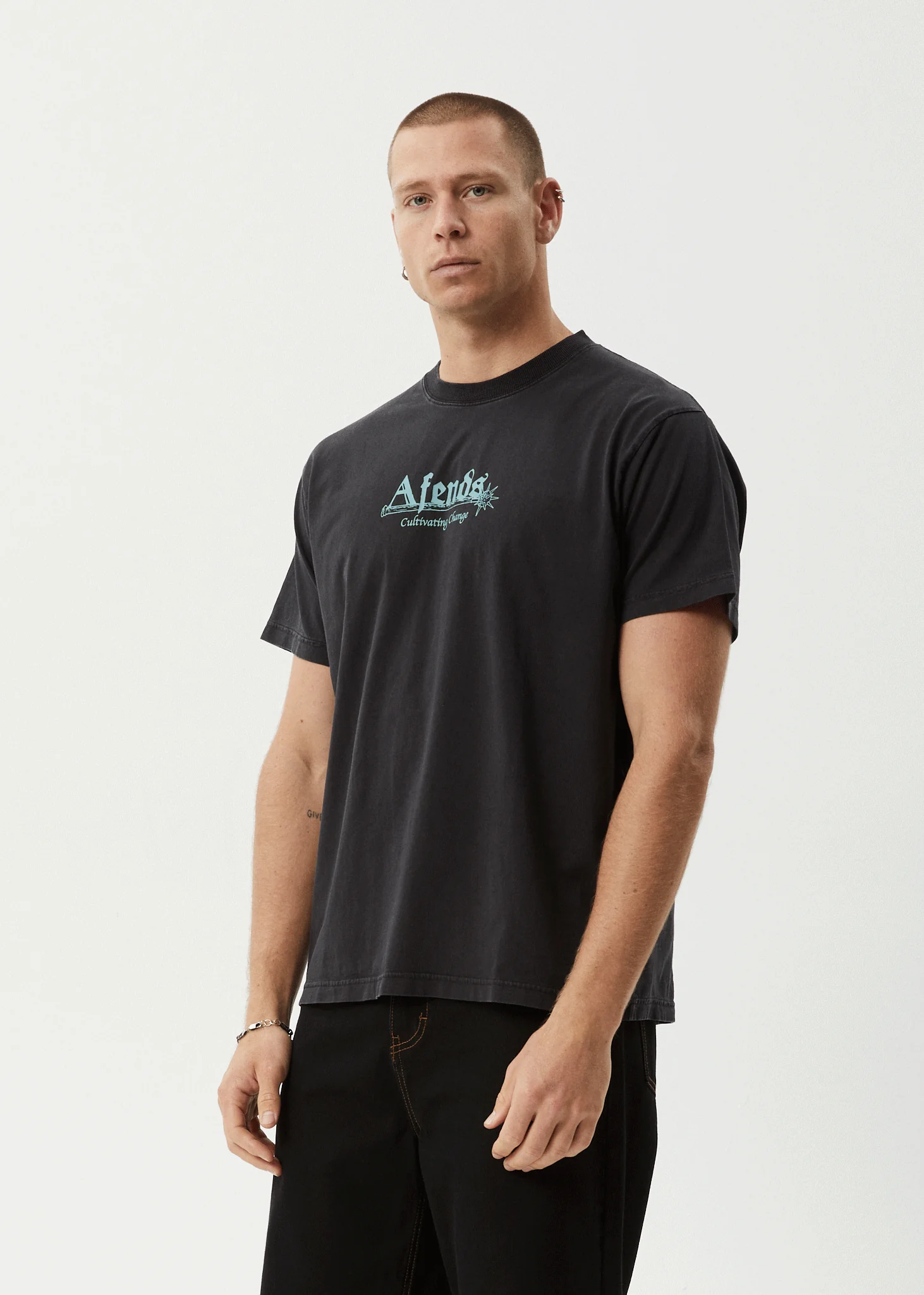 AFENDS Mens Mace Life - Boxy Tee - Stone Black - Image 3