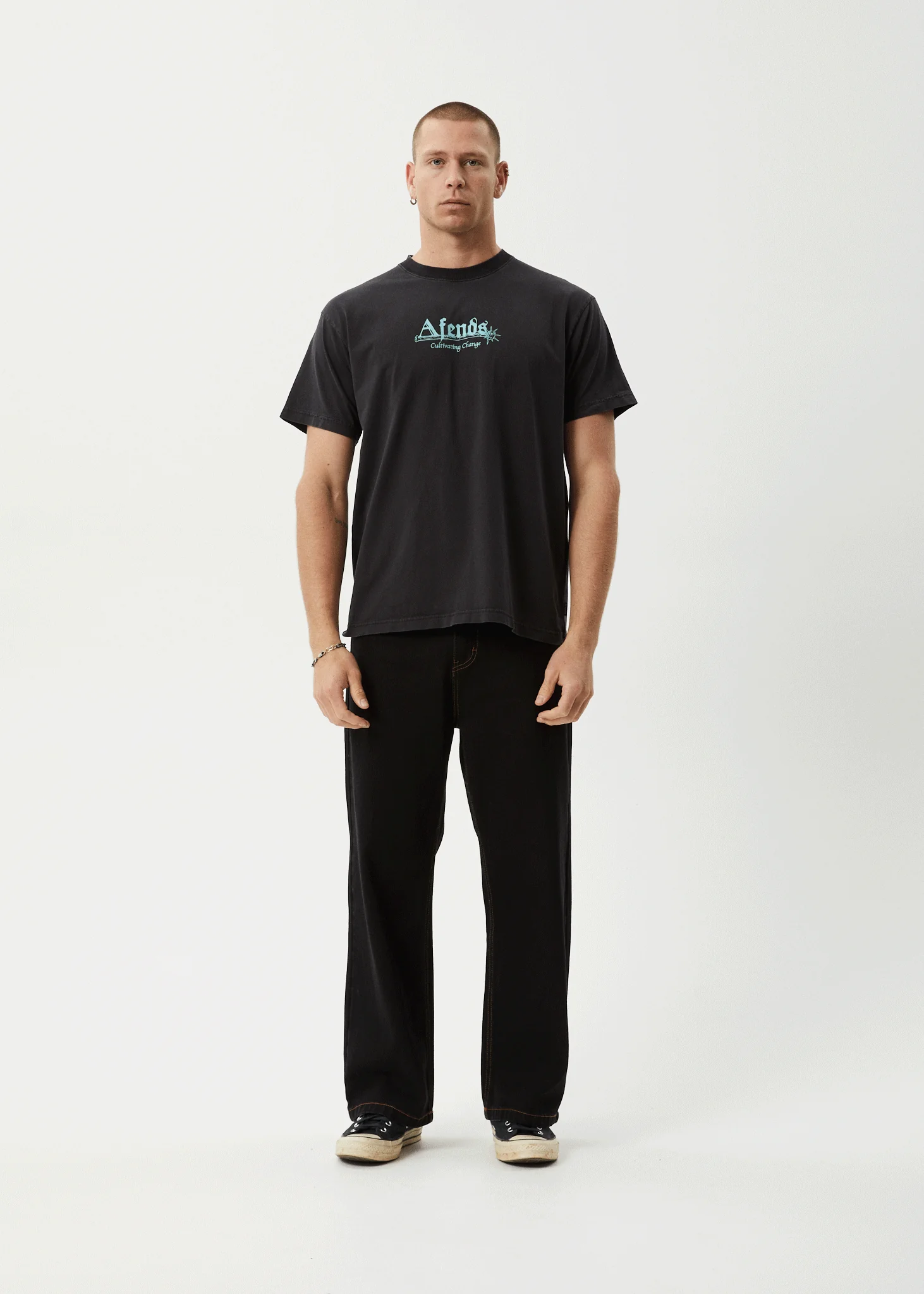 AFENDS Mens Mace Life - Boxy Tee - Stone Black - Image 7