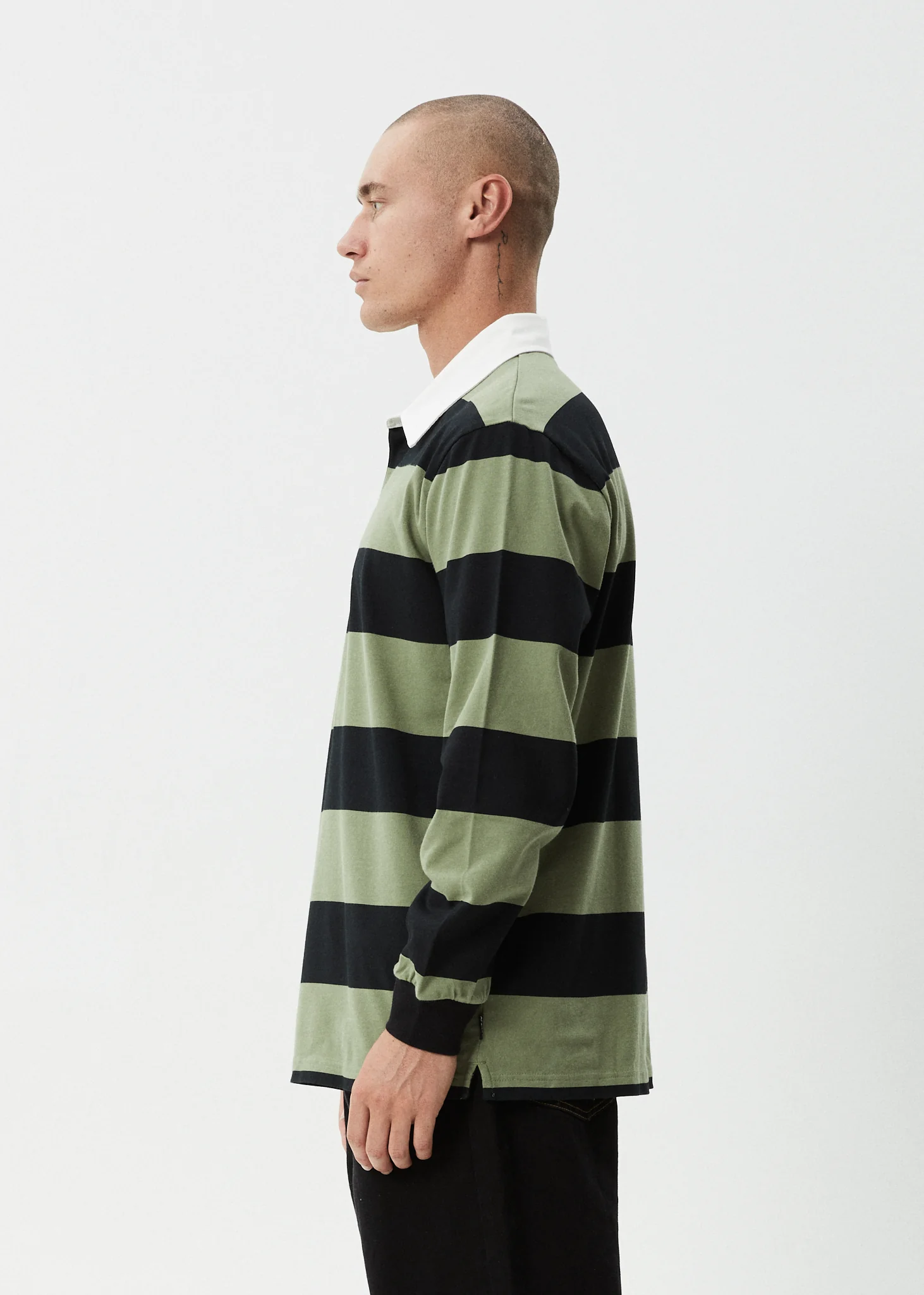 AFENDS Mens Mental - Rugby Long Sleeve Tee - Oil Green - Image 4