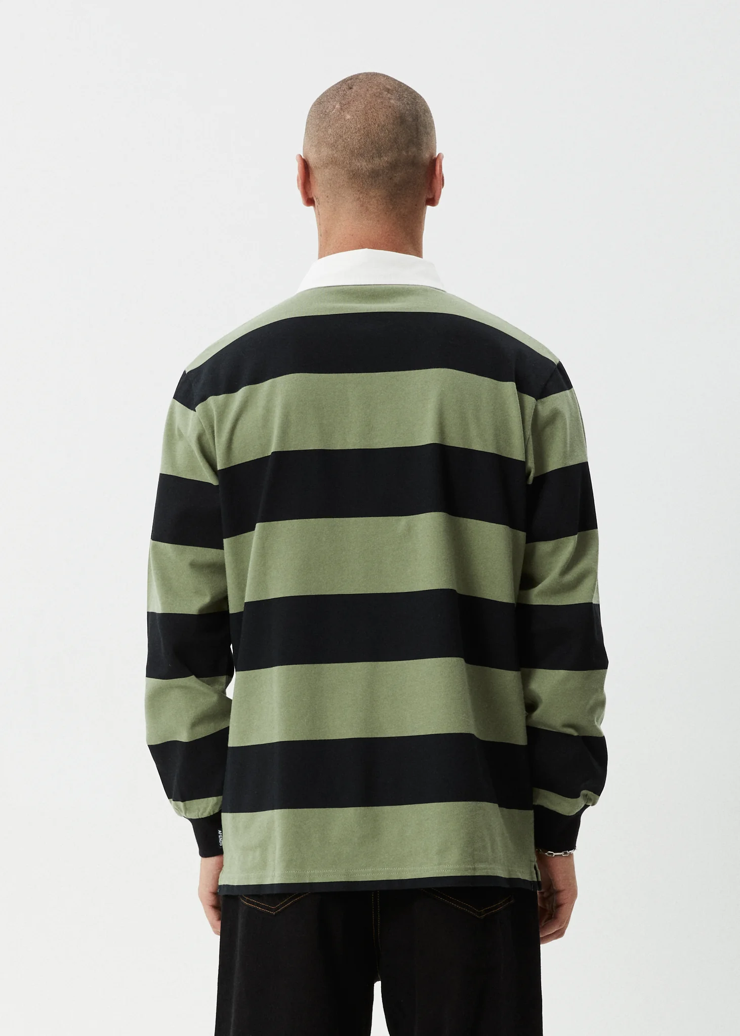 AFENDS Mens Mental - Rugby Long Sleeve Tee - Oil Green - Image 5