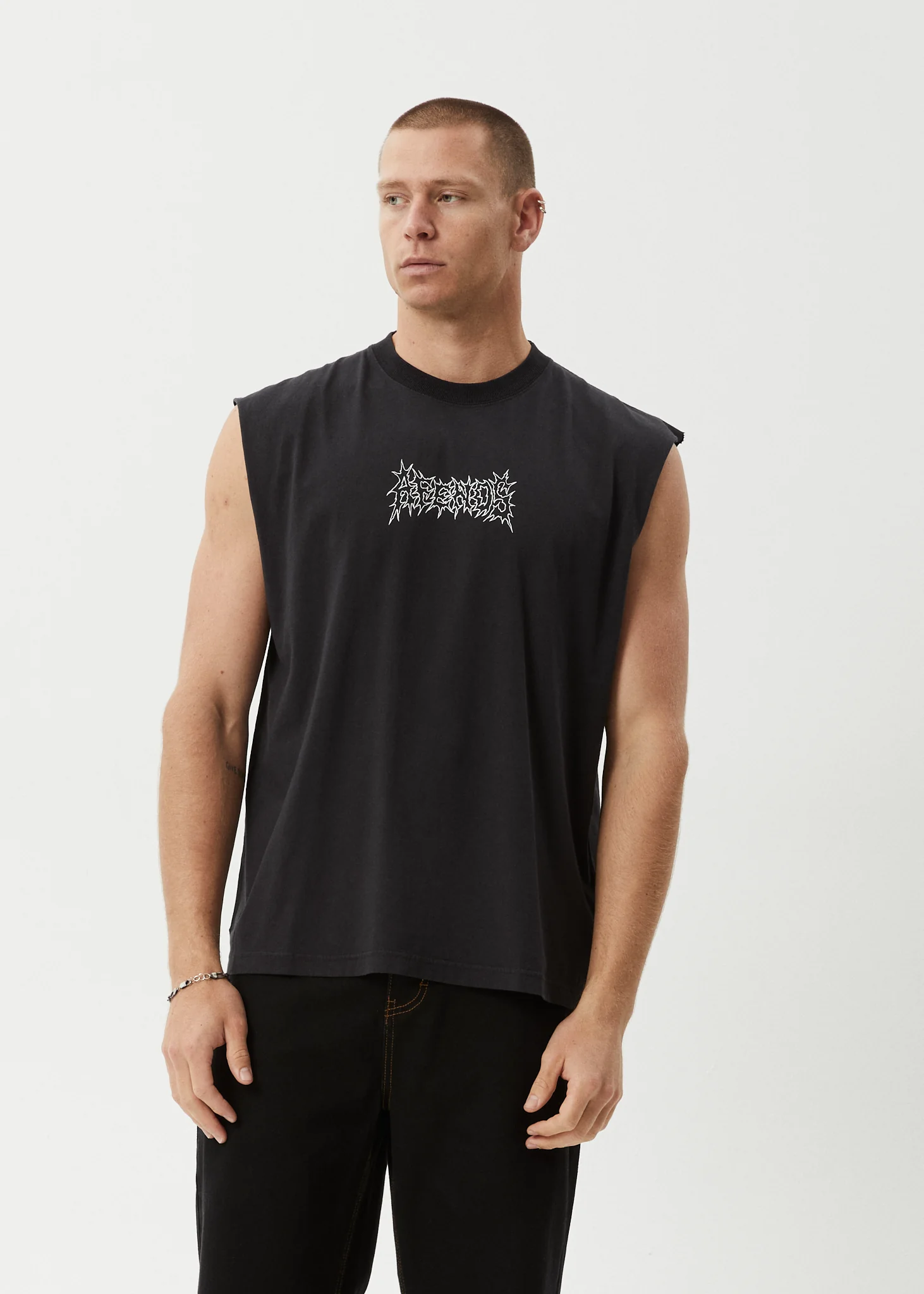 AFENDS Mens Mental - Sleeveless Tee - Stone Black - Image 2