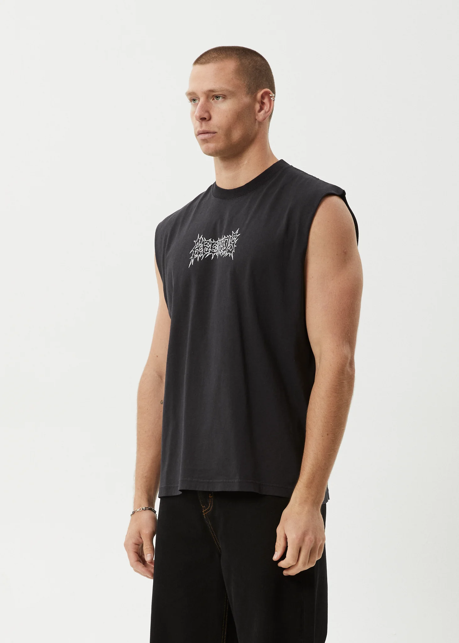 AFENDS Mens Mental - Sleeveless Tee - Stone Black - Image 3