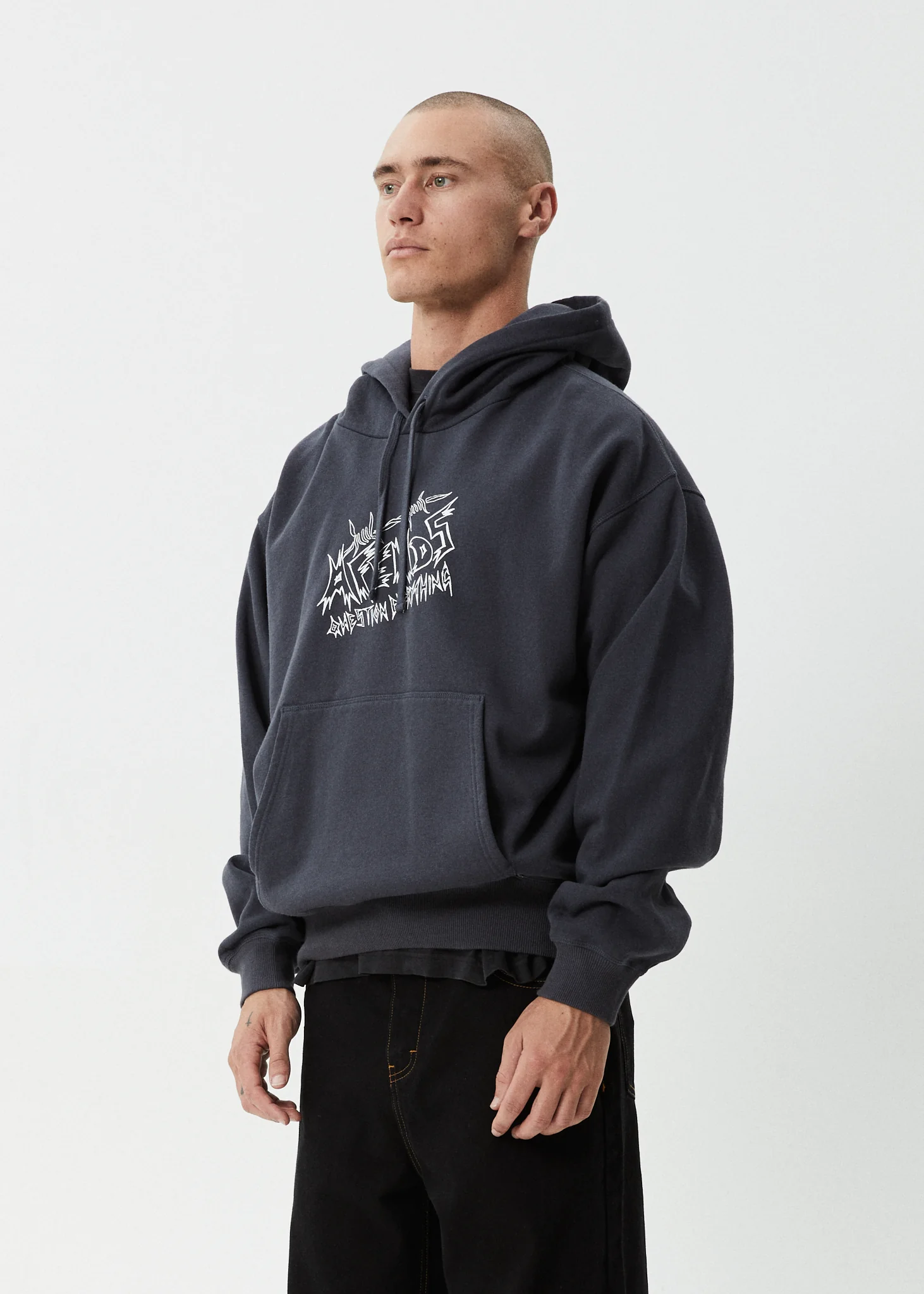 AFENDS Mens Moments - Boxy Hoodie - Charcoal - Image 3