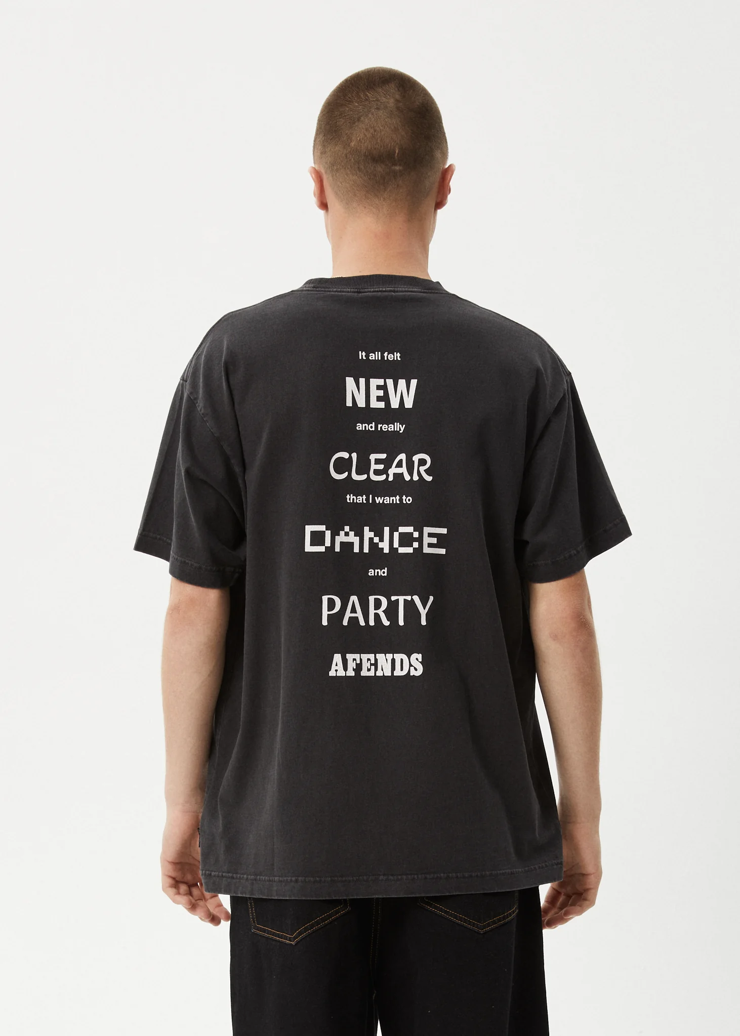 AFENDS Mens New And Clear - Heavyweight Boxy Tee - Stone Black - Image 6