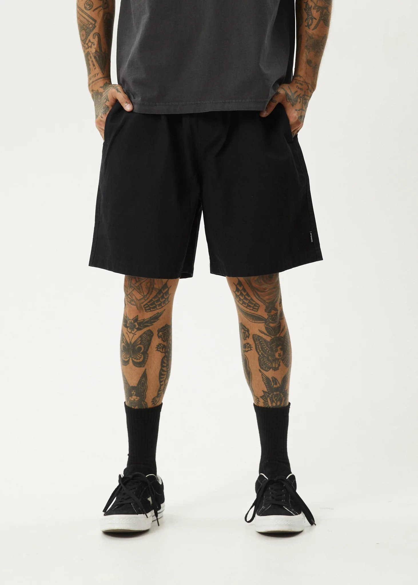 AFENDS Mens Ninety Eights - Oversized Short 20" - Black - Image 2
