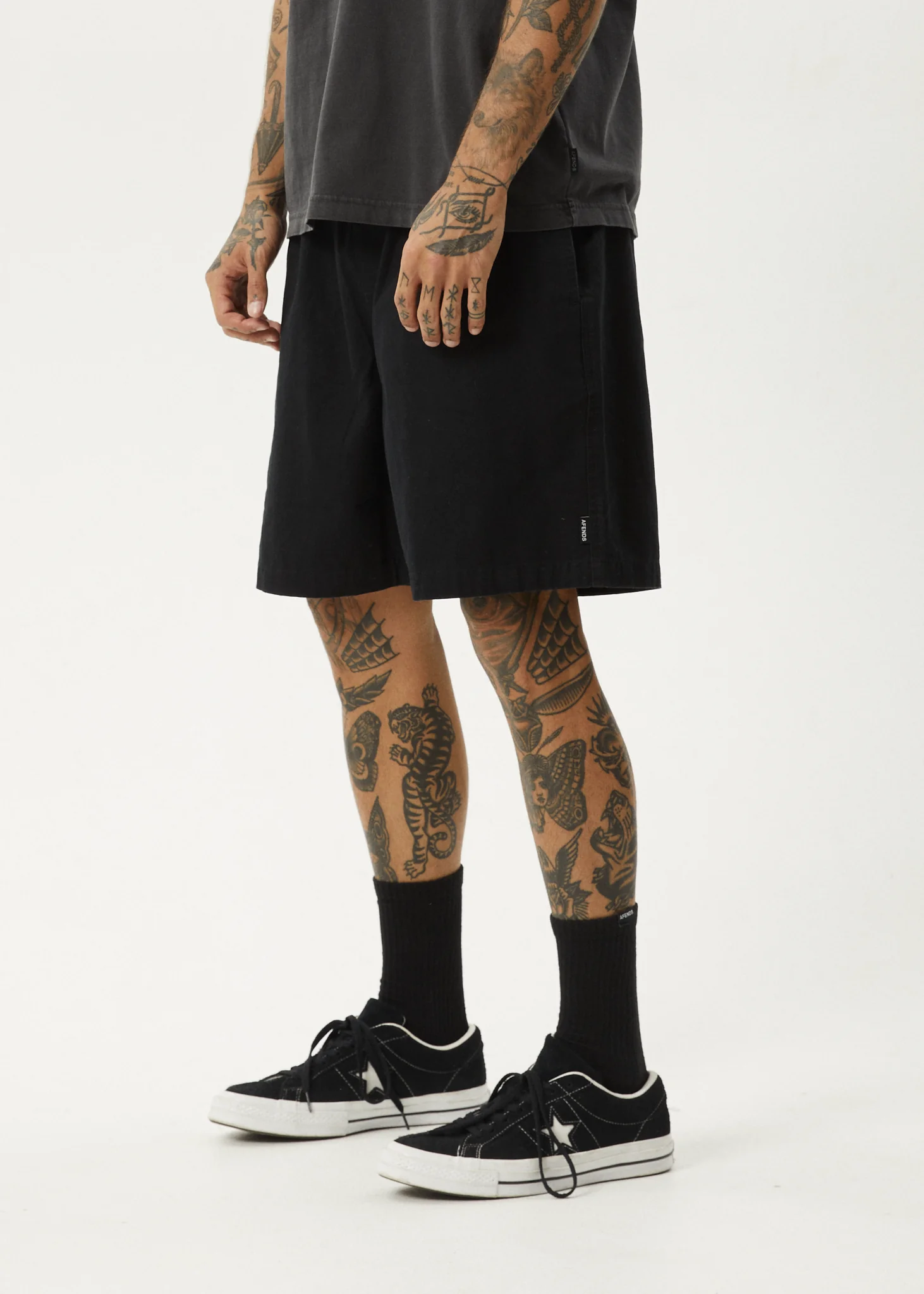 AFENDS Mens Ninety Eights - Oversized Short 20" - Black - Image 3