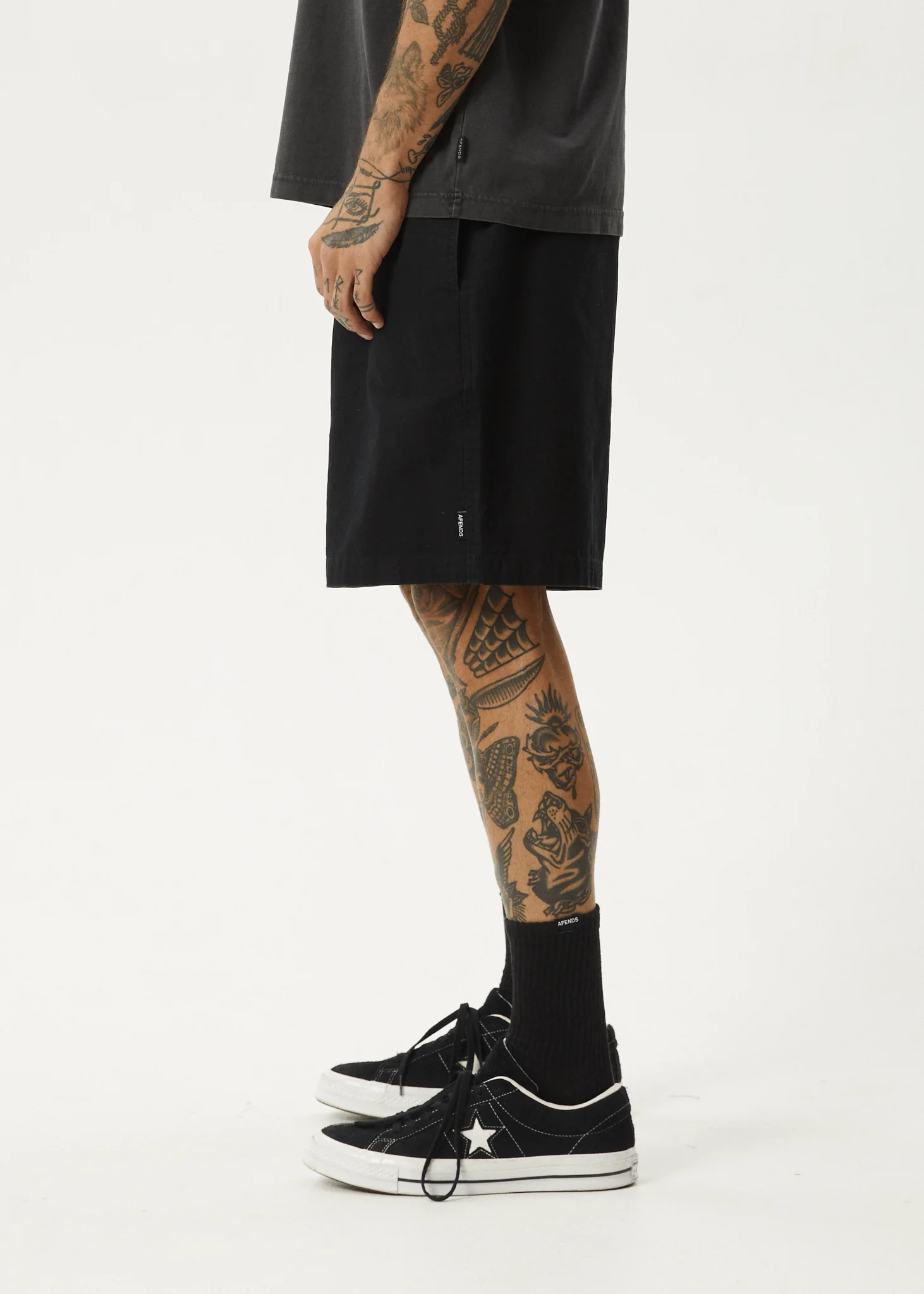 AFENDS Mens Ninety Eights - Oversized Short 20" - Black - Image 4