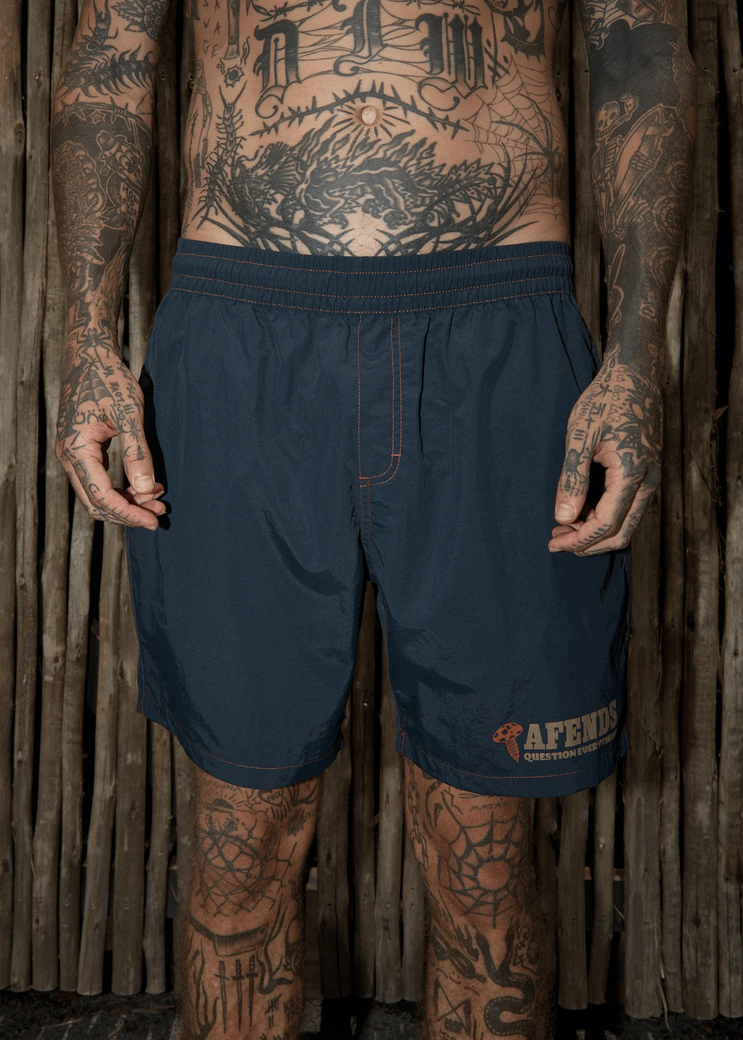 AFENDS Mens Nuts N Bolts - Baywatch Swim Short 18" - Deep Sea - Image 2