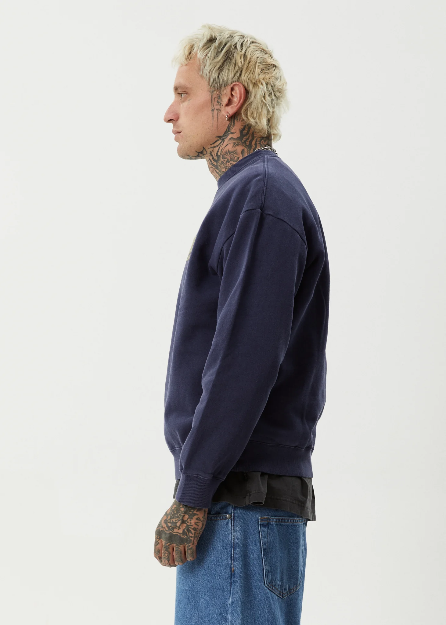 AFENDS Mens Nuts N Bolts - Crew Neck Jumper - Washed Deep Sea - Image 4