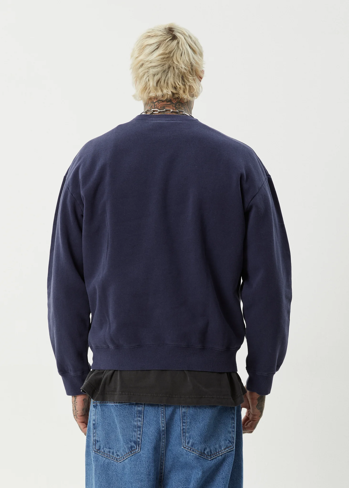 AFENDS Mens Nuts N Bolts - Crew Neck Jumper - Washed Deep Sea - Image 5